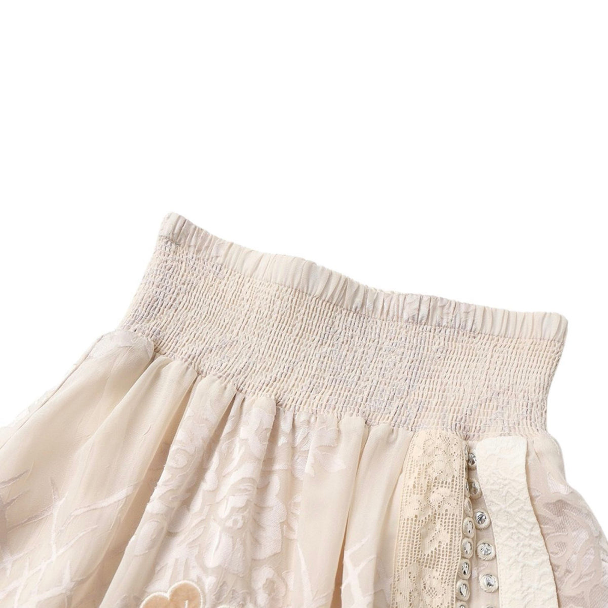 WJY STUDIO - Cream Embroidered Long Skirt with Floral Appliqué, buy at DOORS NYC