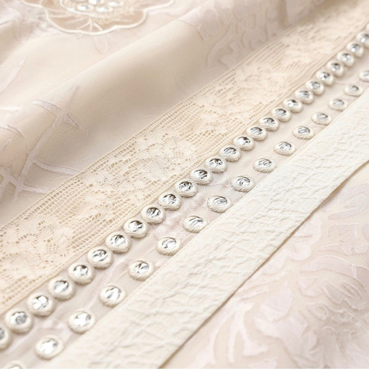 WJY STUDIO - Cream Embroidered Long Skirt with Floral Appliqué, buy at DOORS NYC