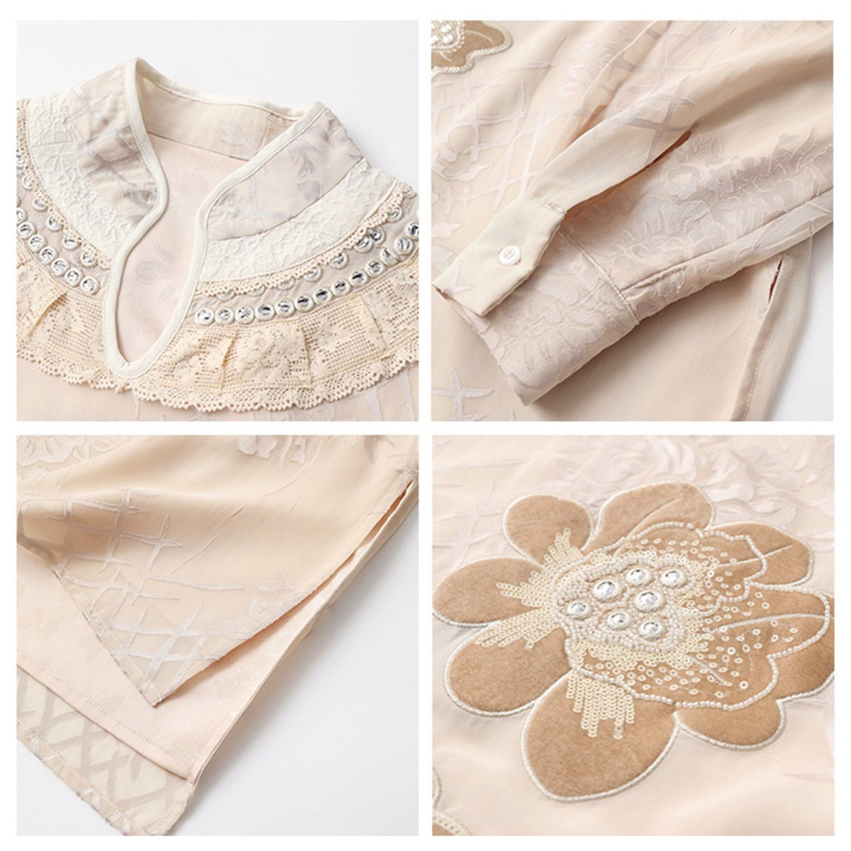 WJY STUDIO - Cream Embroidered Oversized Top with Stand Collar, buy at DOORS NYC