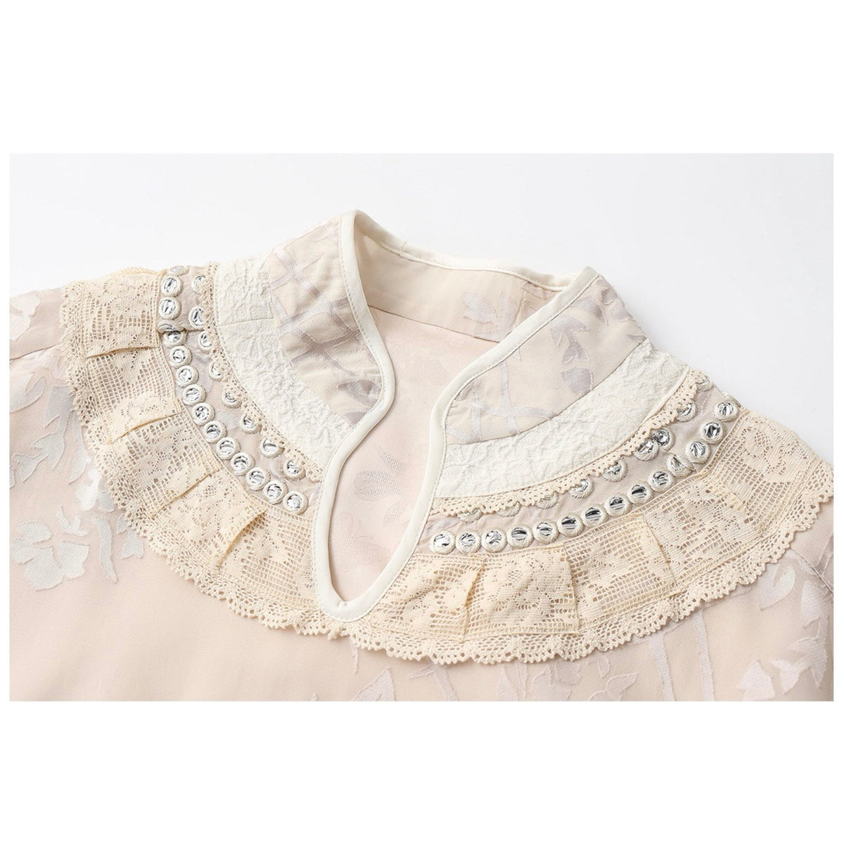 WJY STUDIO - Cream Embroidered Oversized Top with Stand Collar, buy at DOORS NYC