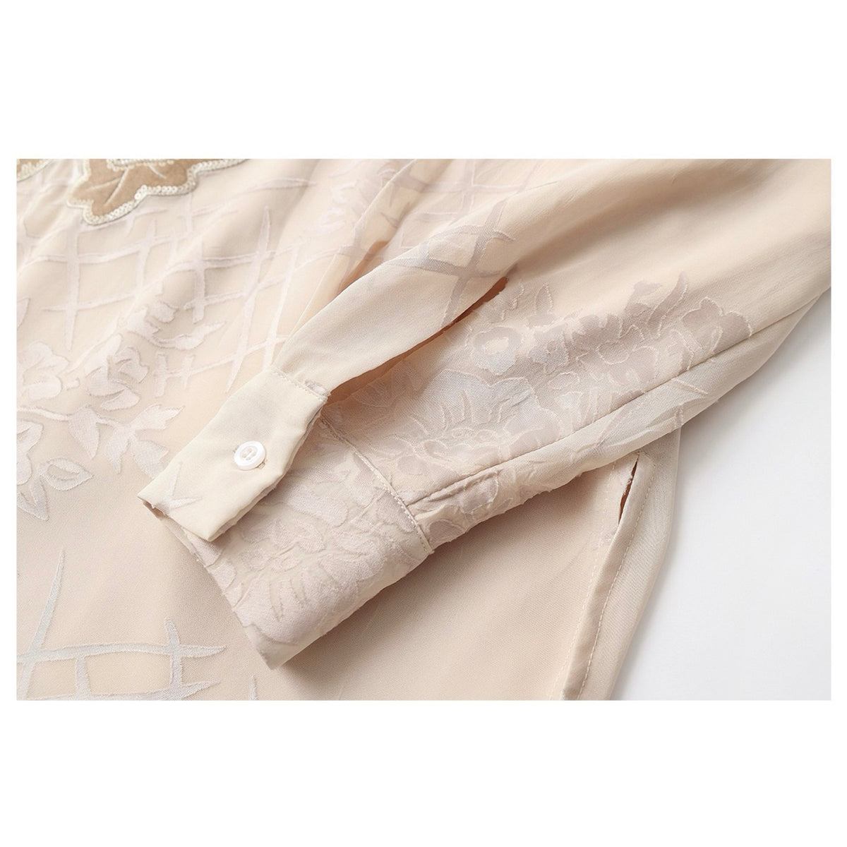 WJY STUDIO - Cream Embroidered Oversized Top with Stand Collar, buy at DOORS NYC