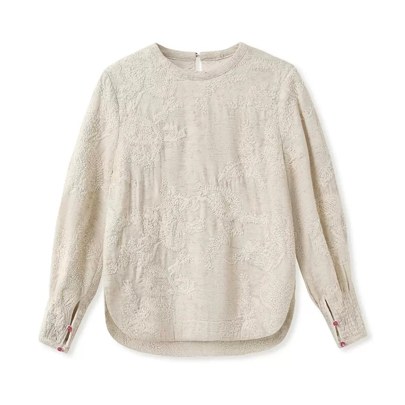 WJY STUDIO - Cream Embroidered Cotton-Linen Top, buy at DOORS NYC
