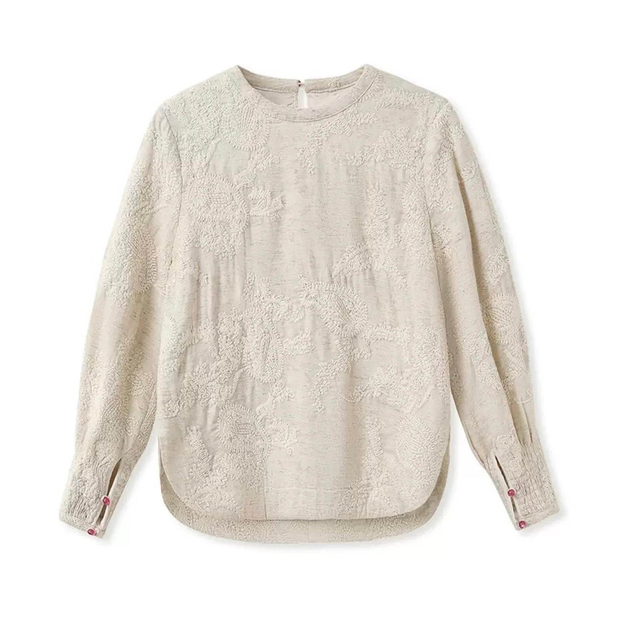 WJY STUDIO - Cream Embroidered Cotton-Linen Top, buy at DOORS NYC
