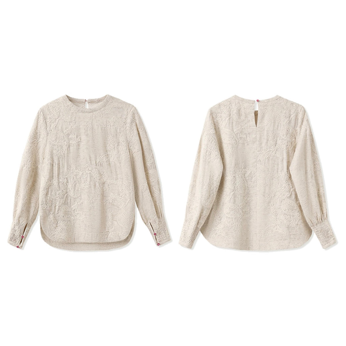 WJY STUDIO - Cream Embroidered Cotton-Linen Top, buy at DOORS NYC