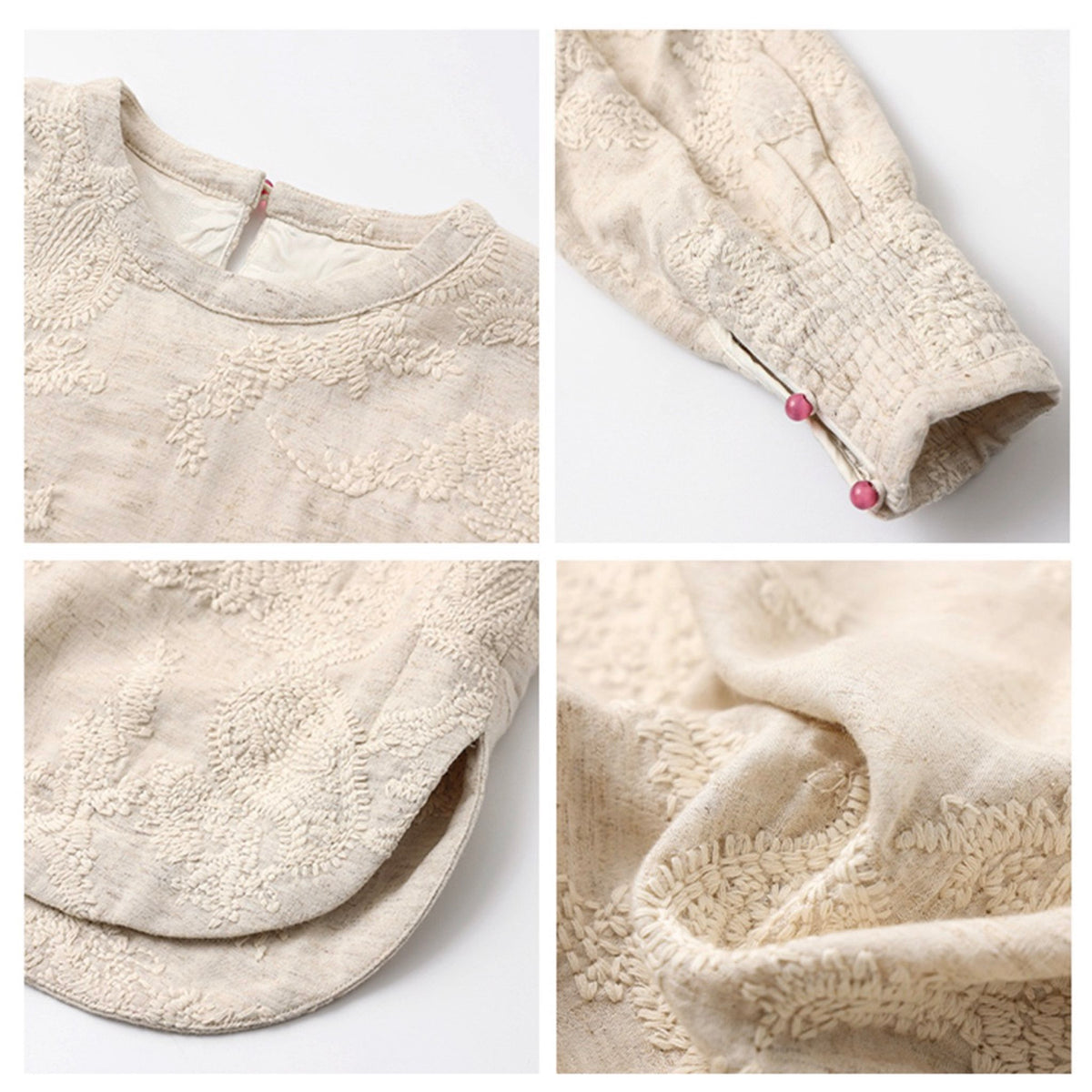WJY STUDIO - Cream Embroidered Cotton-Linen Top, buy at DOORS NYC