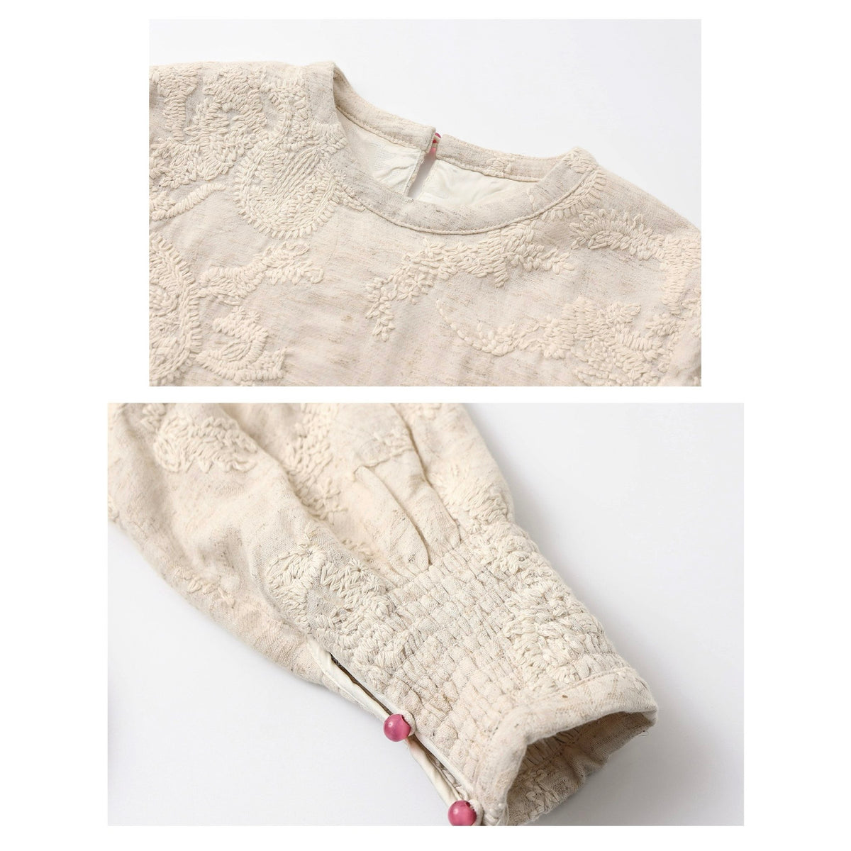 WJY STUDIO - Cream Embroidered Cotton-Linen Top, buy at DOORS NYC