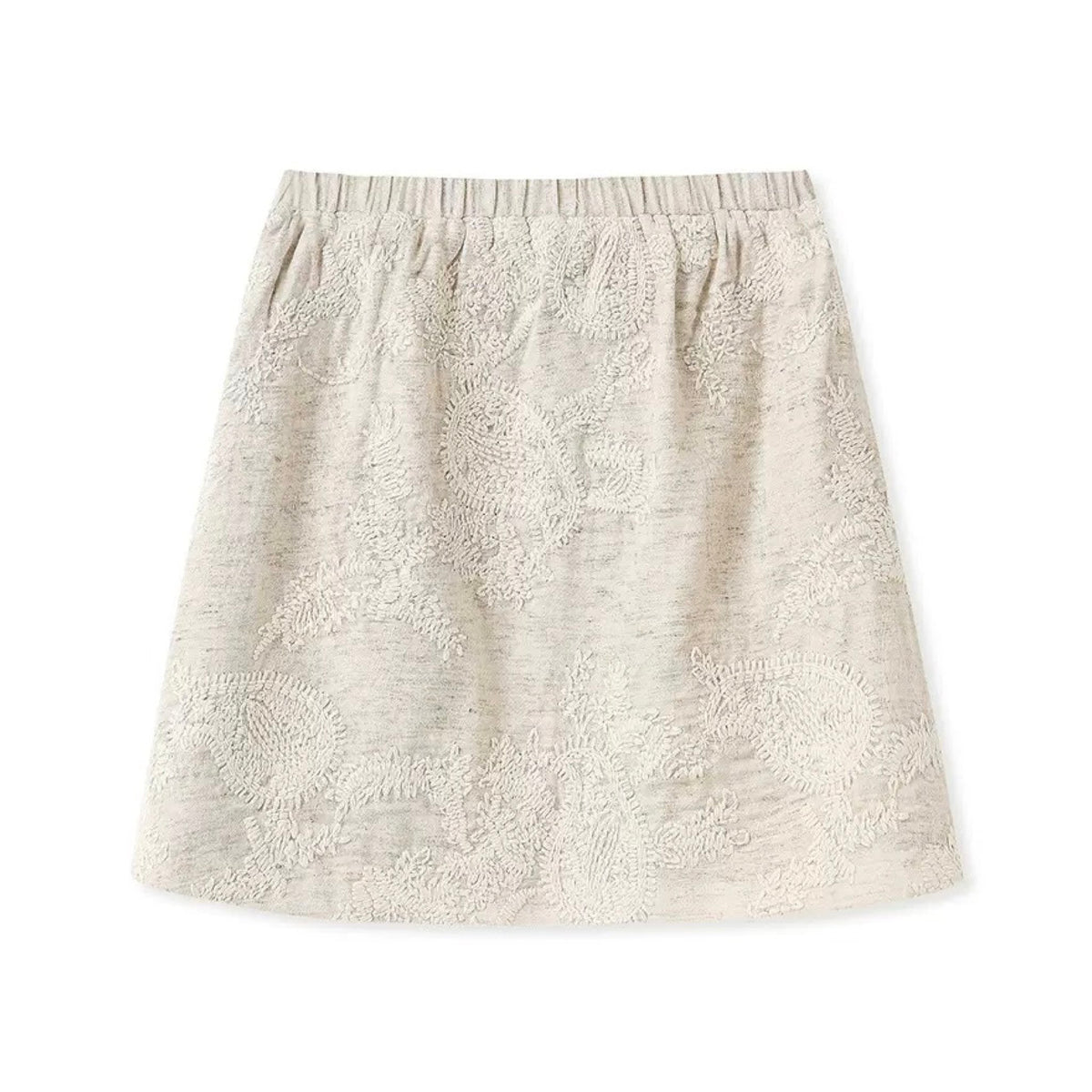 WJY STUDIO - Cream Embroidered Cotton-Linen Mini Skirt, buy at DOORS NYC