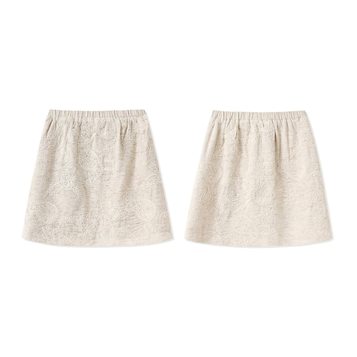 WJY STUDIO - Cream Embroidered Cotton-Linen Mini Skirt, buy at DOORS NYC