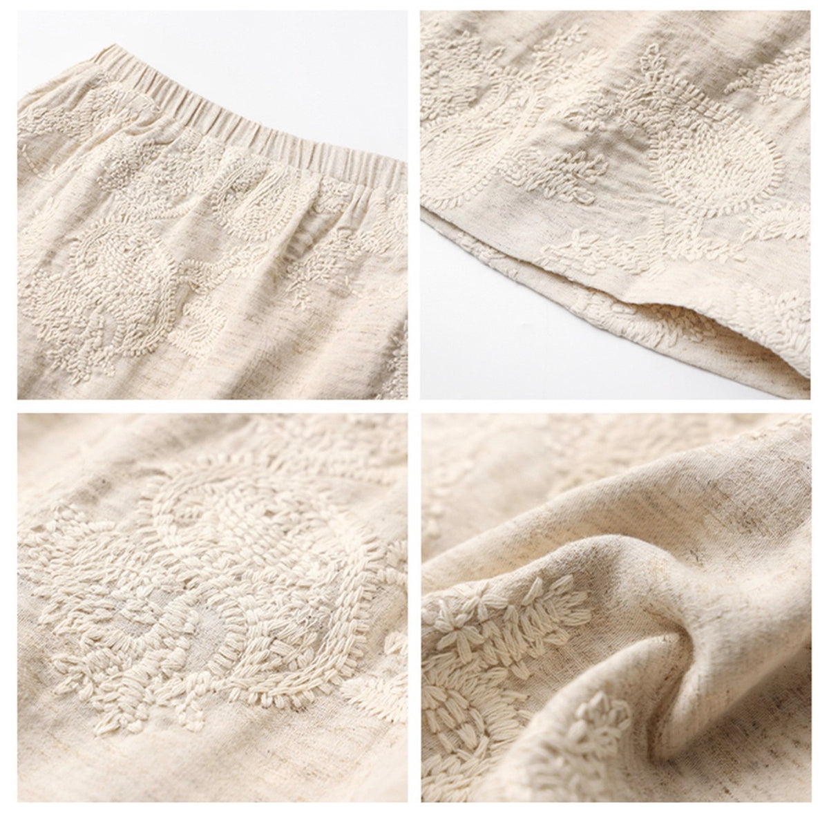 WJY STUDIO - Cream Embroidered Cotton-Linen Mini Skirt, buy at DOORS NYC