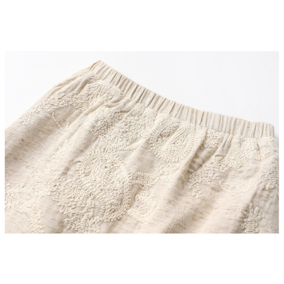 WJY STUDIO - Cream Embroidered Cotton-Linen Mini Skirt, buy at DOORS NYC