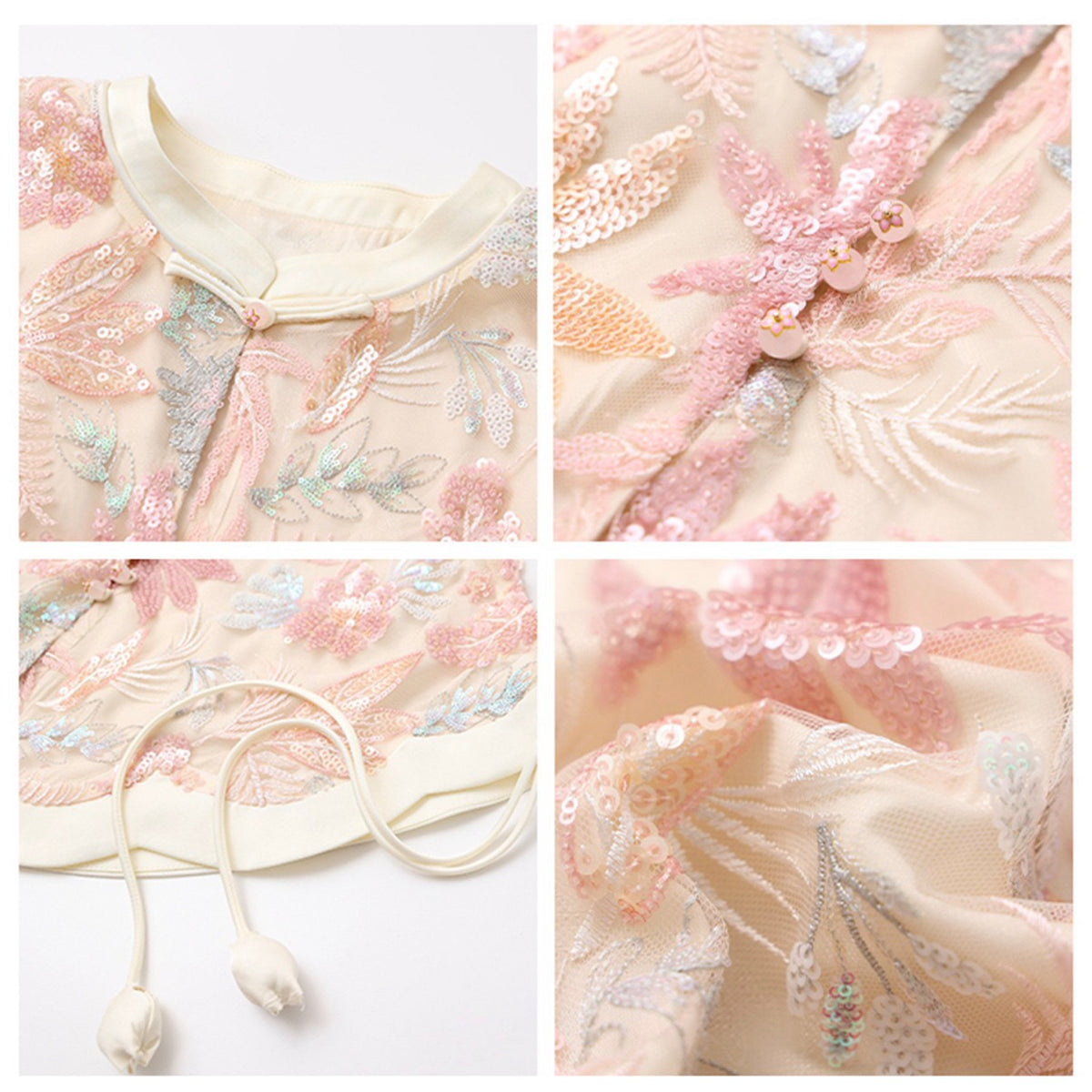 WJY STUDIO - Cream-Pink 3D Embroidered Cropped Top, buy at DOORS NYC