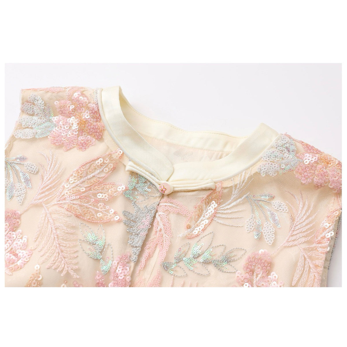 WJY STUDIO - Cream-Pink 3D Embroidered Cropped Top, buy at DOORS NYC