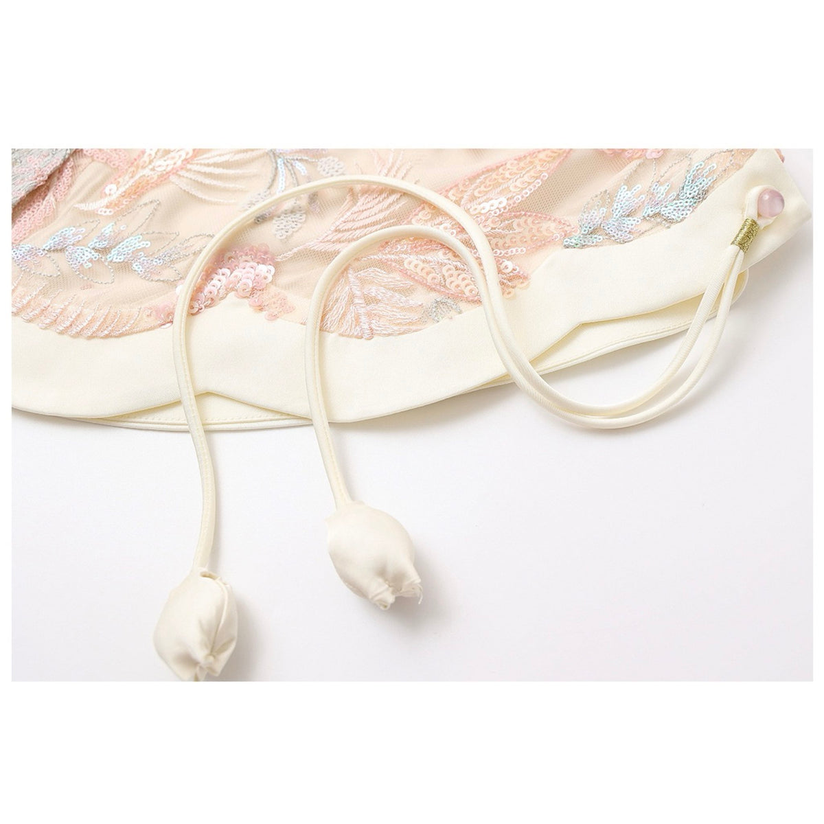 WJY STUDIO - Cream-Pink 3D Embroidered Cropped Top, buy at DOORS NYC