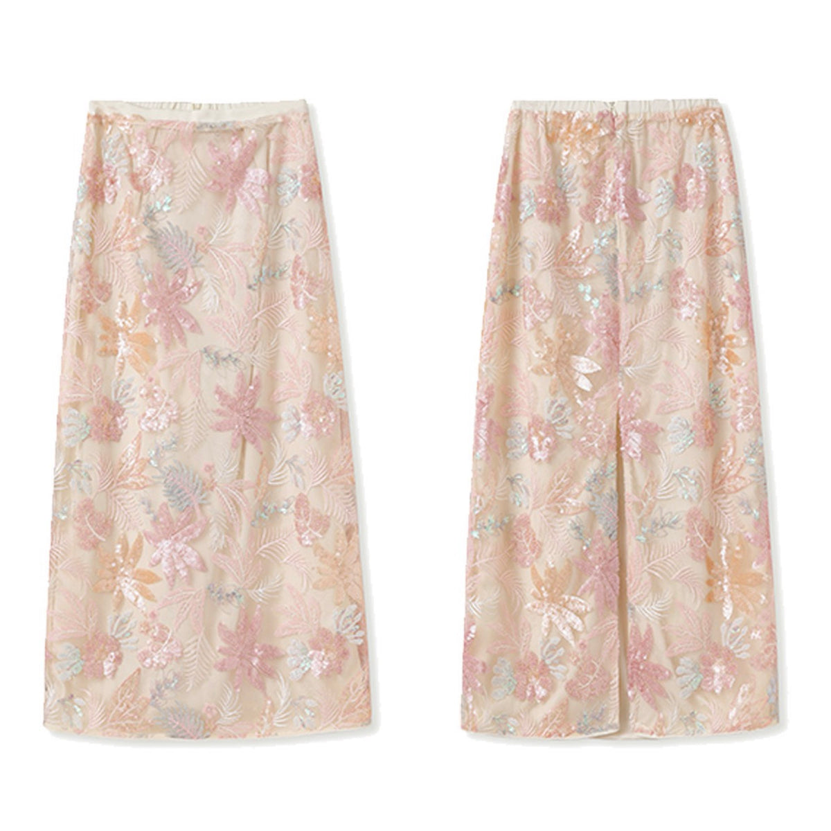 WJY STUDIO - Cream-Pink Embroidered A-Line Skirt, buy at DOORS NYC