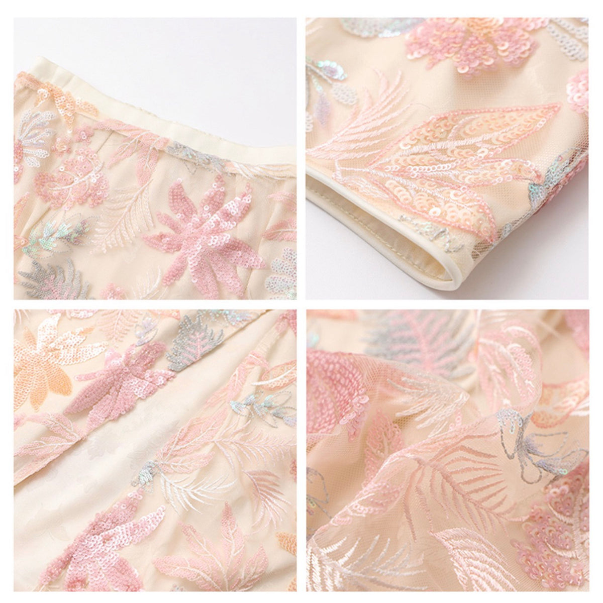 WJY STUDIO - Cream-Pink Embroidered A-Line Skirt, buy at DOORS NYC