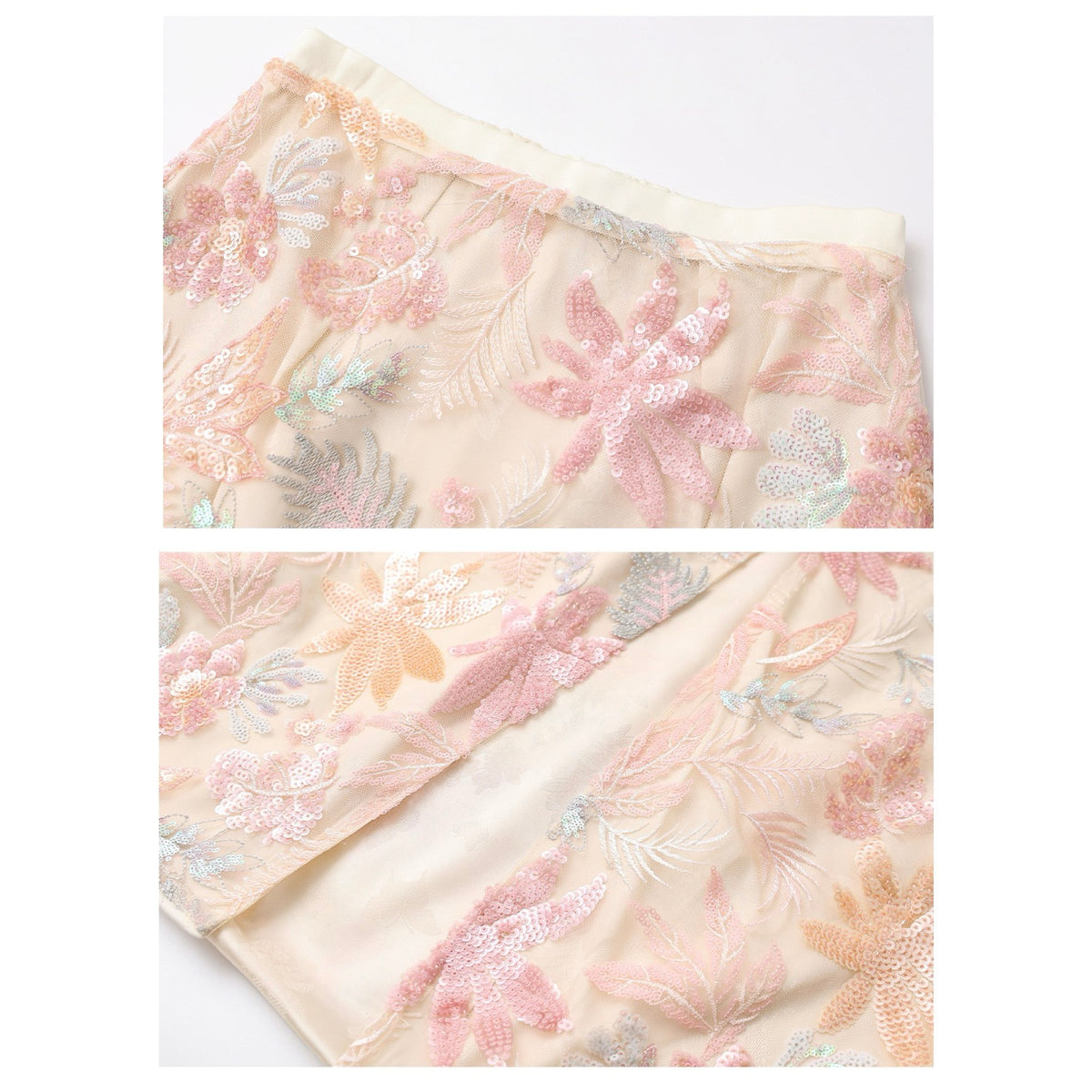 WJY STUDIO - Cream-Pink Embroidered A-Line Skirt, buy at DOORS NYC