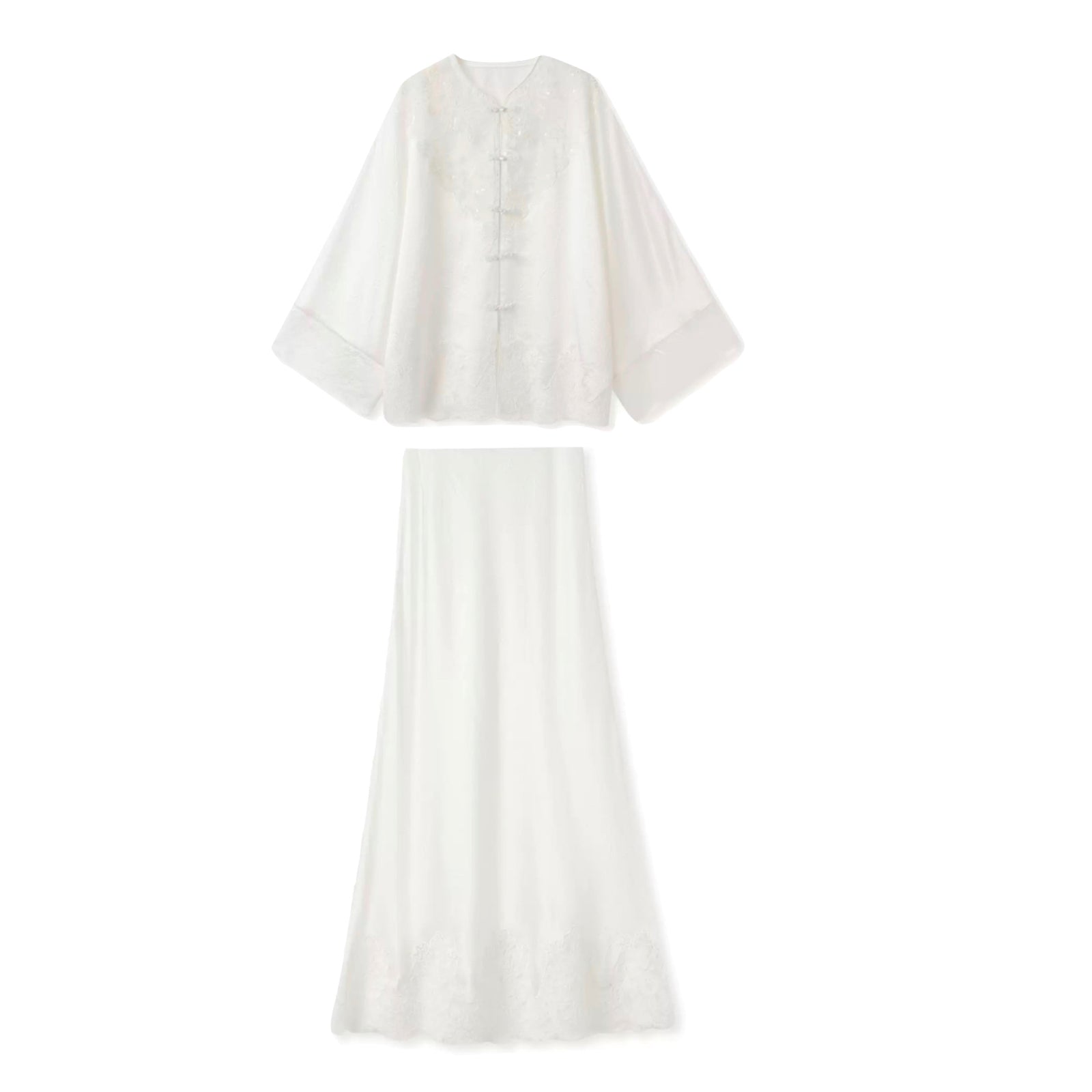 Luxury Embroidered Lace Oversize Top and Skirt Suit