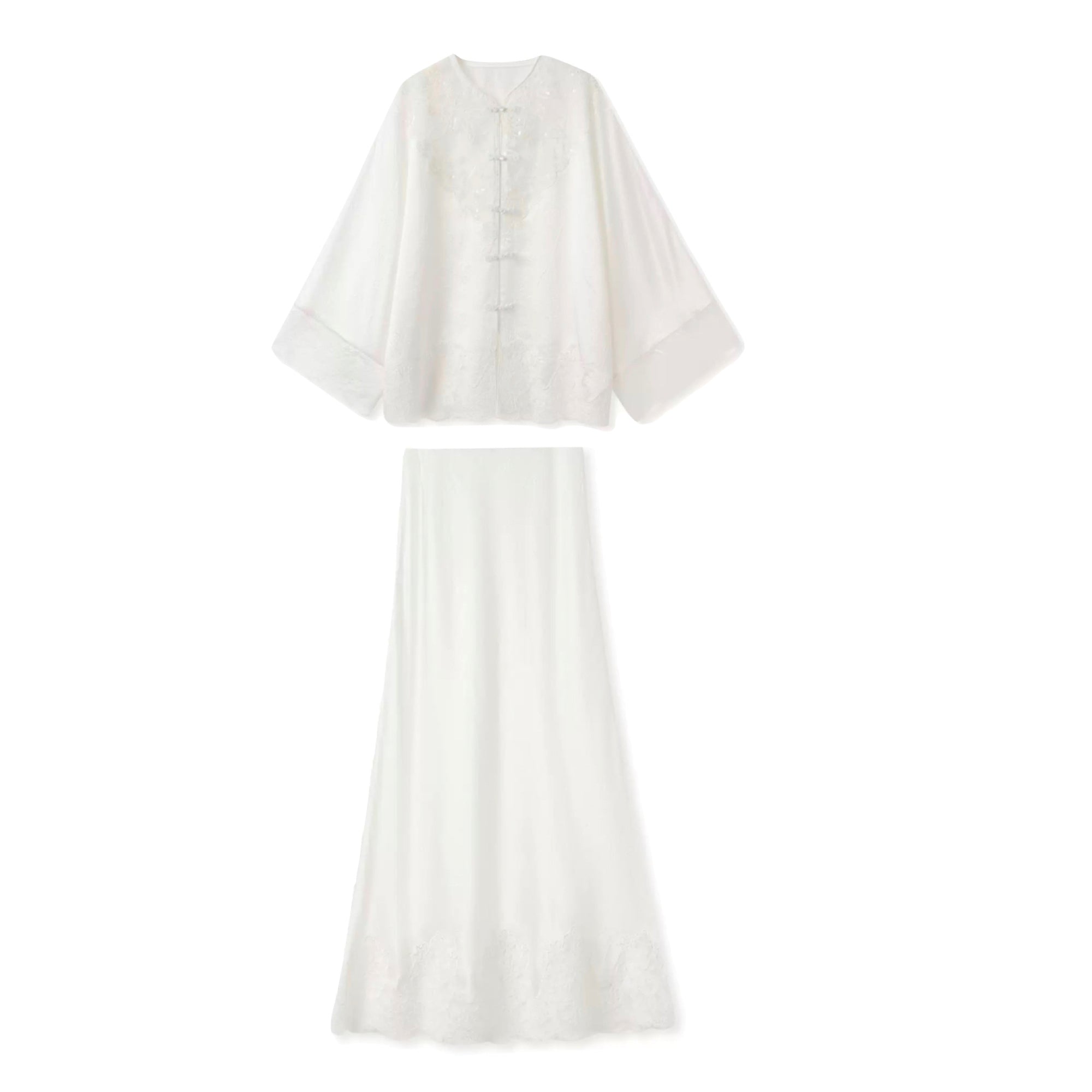 Luxury Embroidered Lace Oversize Top and Skirt Suit