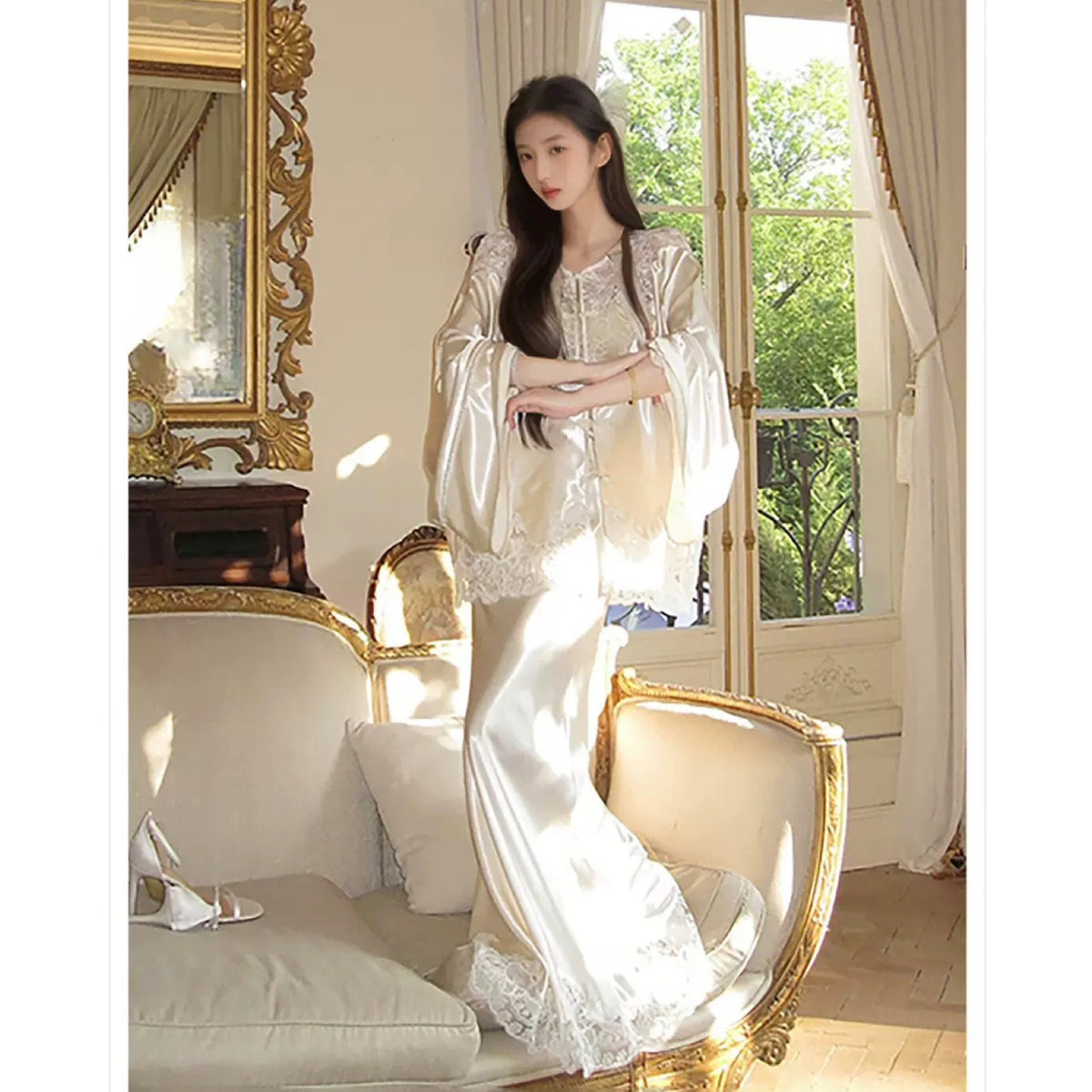 Luxury Embroidered Lace Oversize Top and Skirt Suit