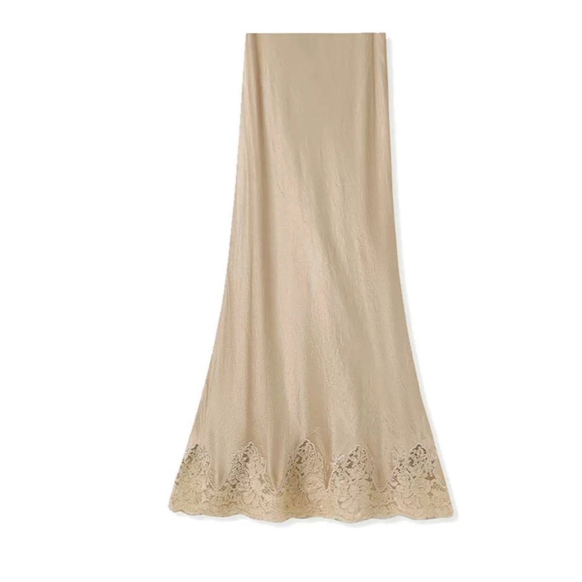 Beige scarf with lace details on a white background