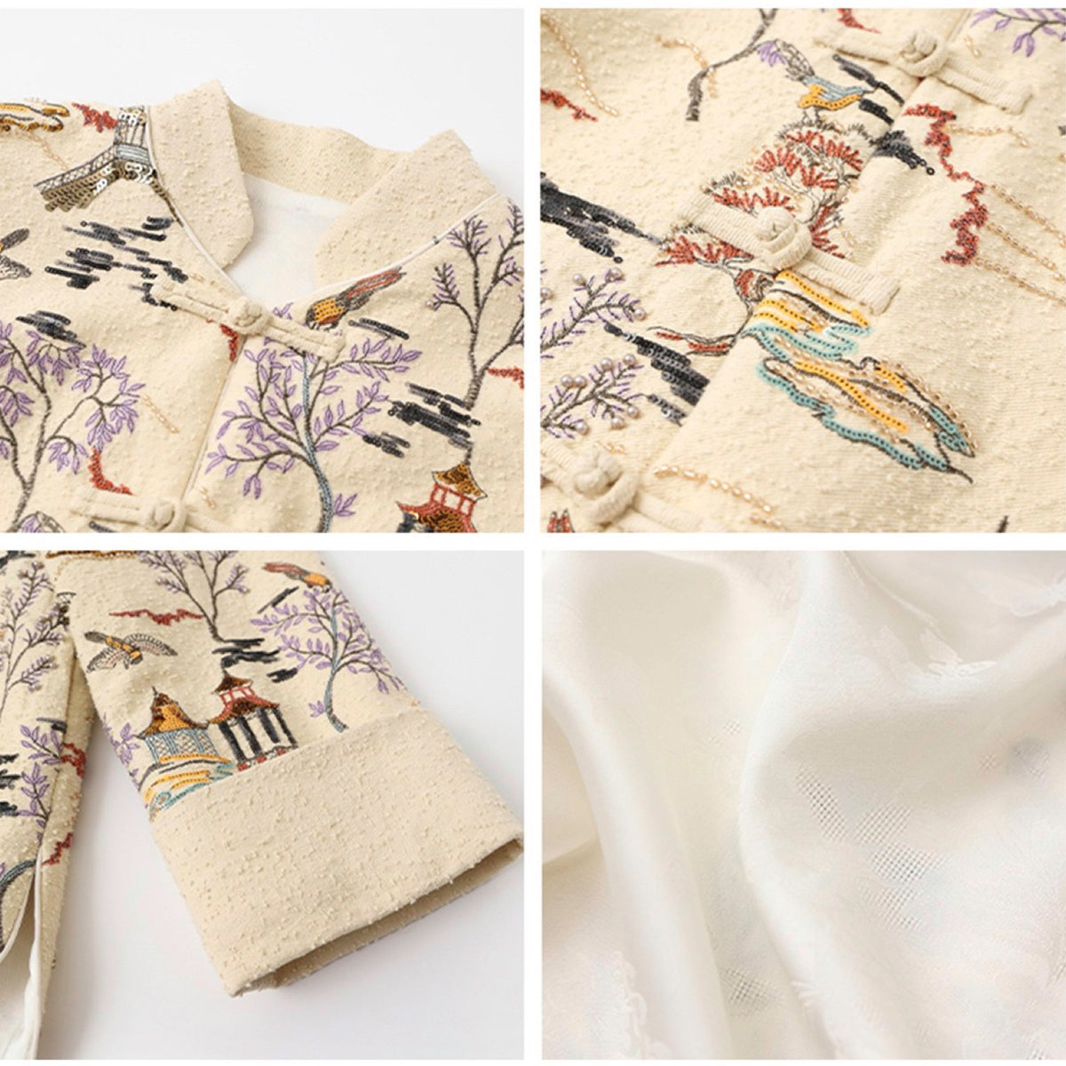 Embroidered Cardigan Jacket with Oriental Stitching