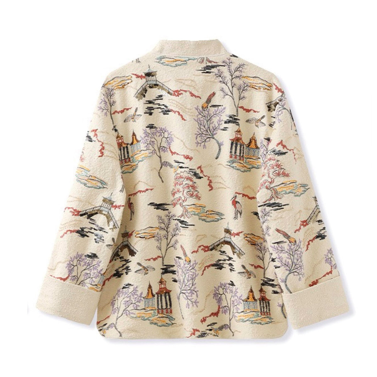 Embroidered Cardigan Jacket with Oriental Stitching
