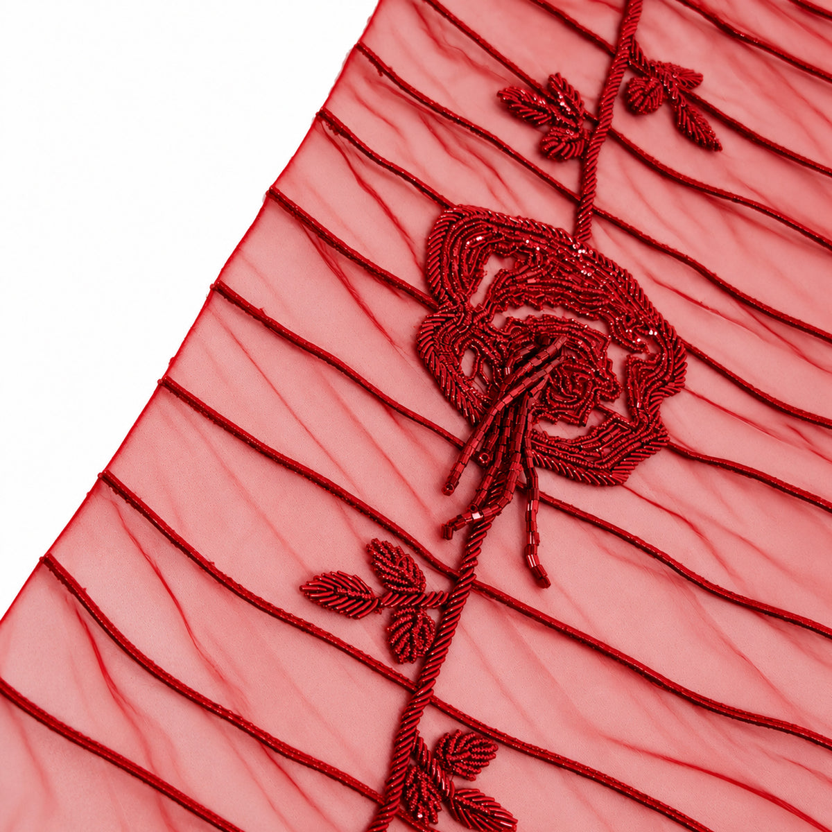 ELSA NILAJ - Floral Structured Gown | Red, embroidery detail, buy at DOORS NYC