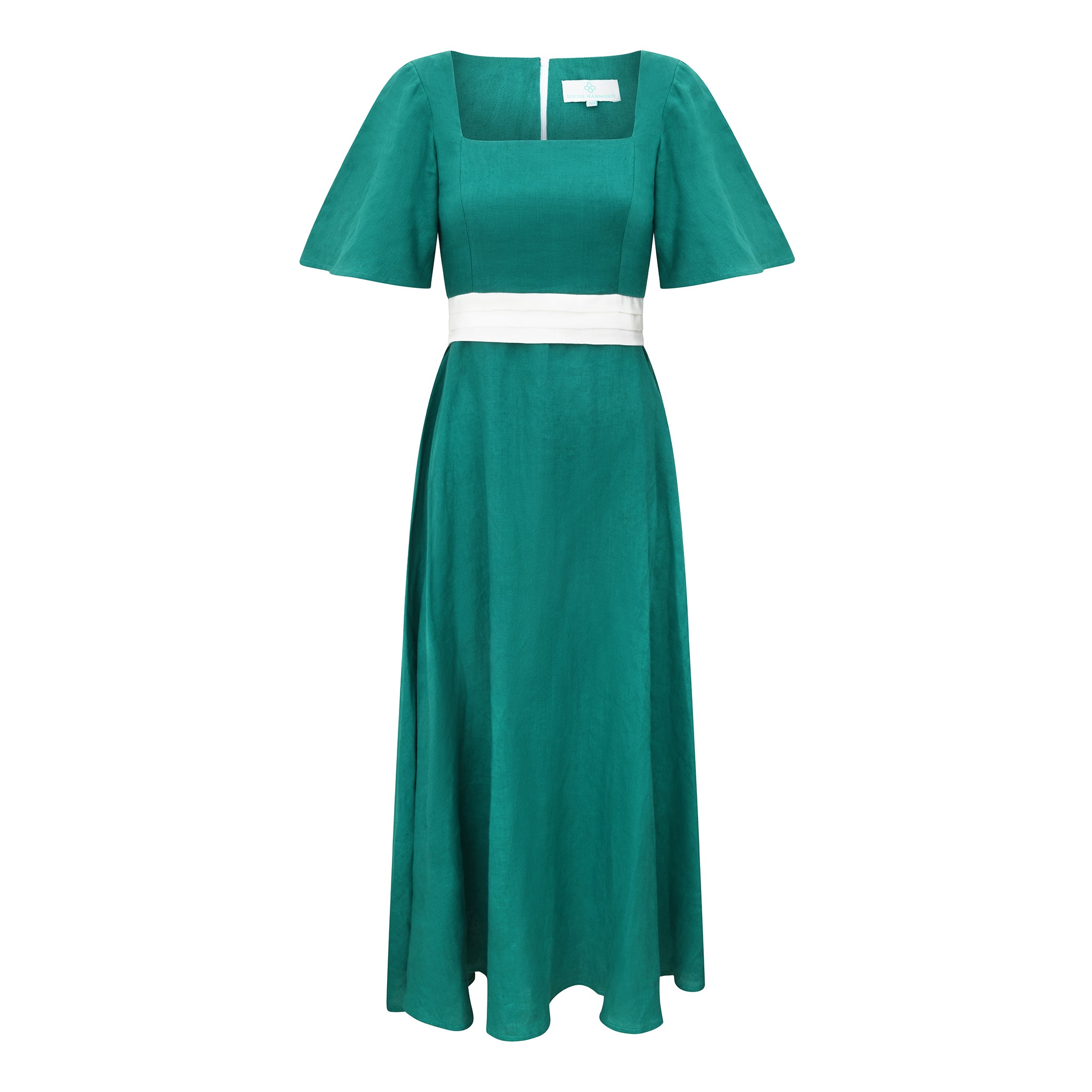 emerald green linen dress DIVINE HARMONIE - Earth Maxi length silhouette for everyday Size:29x32 SP26-3 The most retro dress