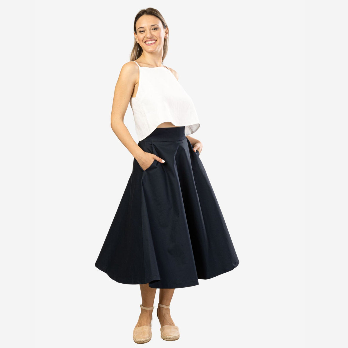 Estelle Dark Blue Cotton Midi Skirt