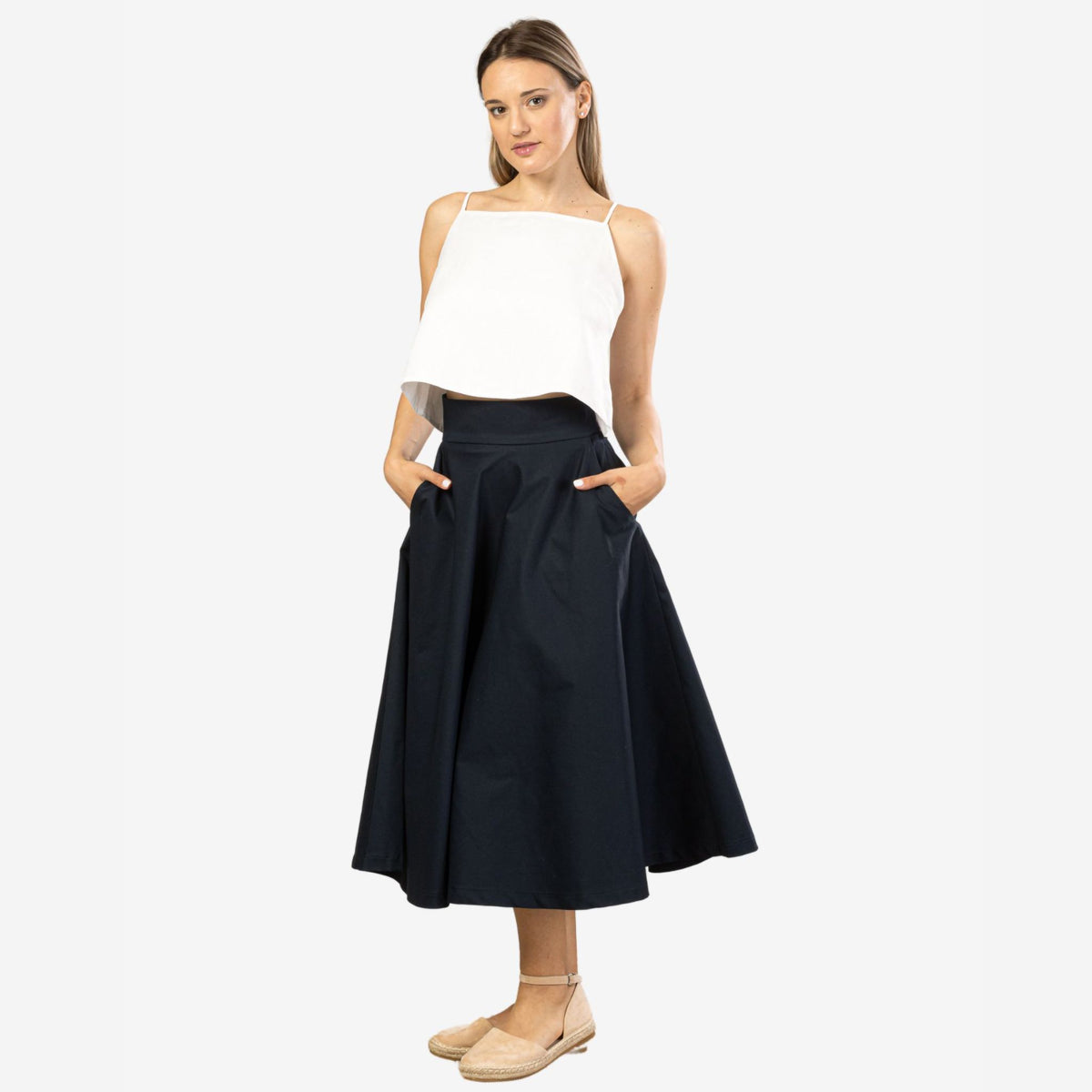 Estelle Dark Blue Cotton Midi Skirt