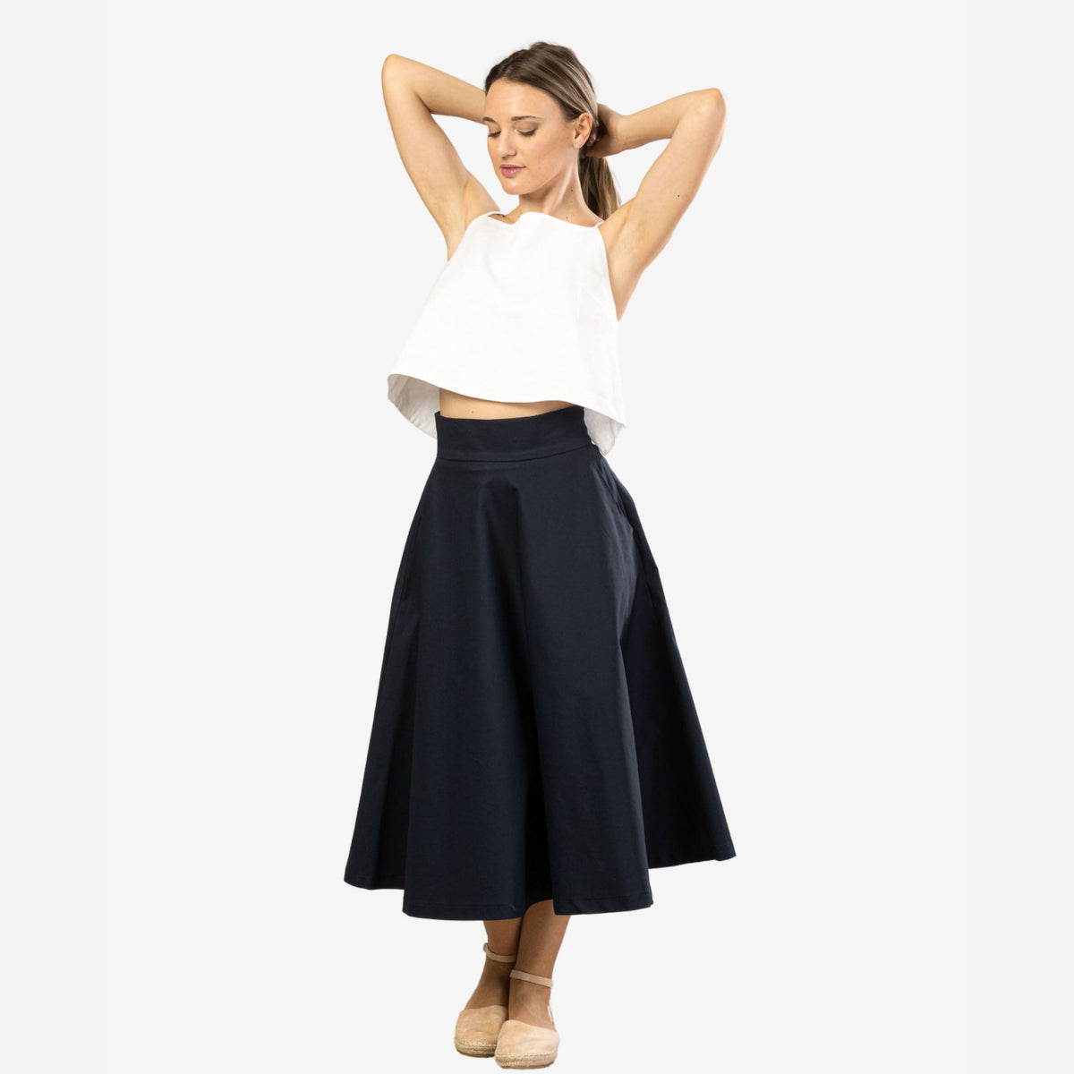 Estelle Dark Blue Cotton Midi Skirt