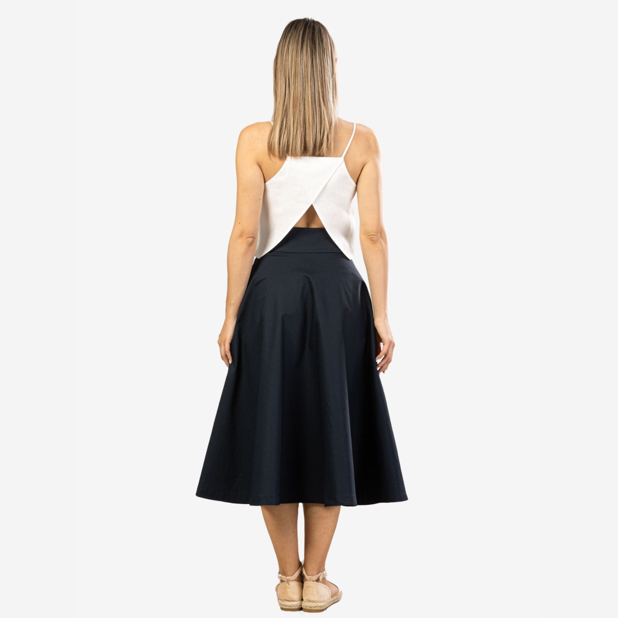 Estelle Dark Blue Cotton Midi Skirt