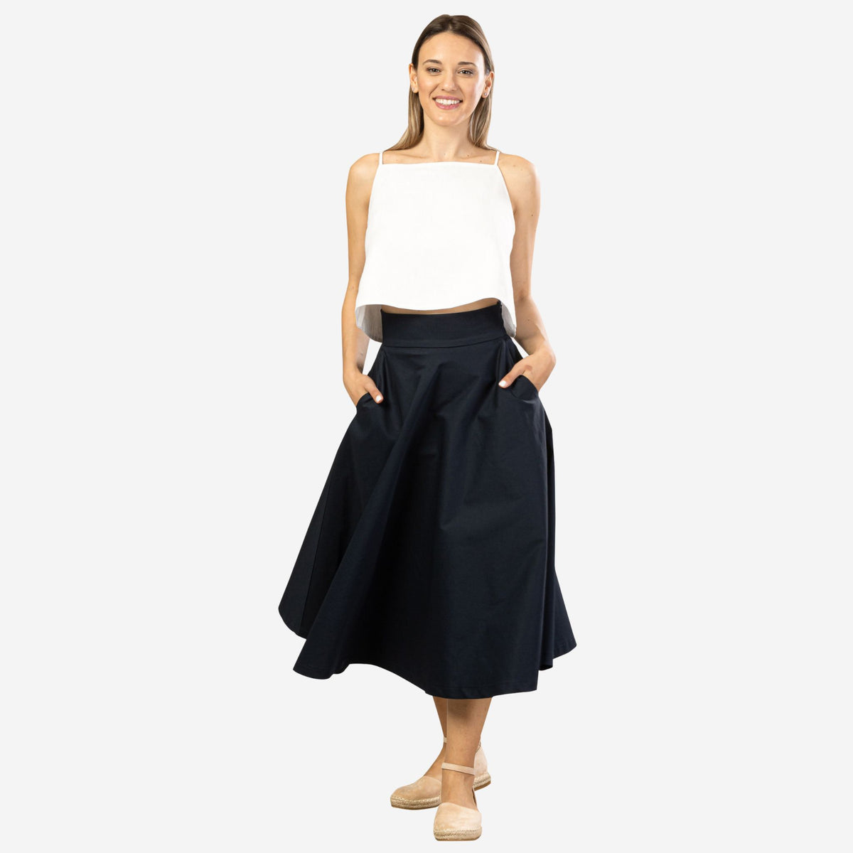 Estelle Dark Blue Cotton Midi Skirt