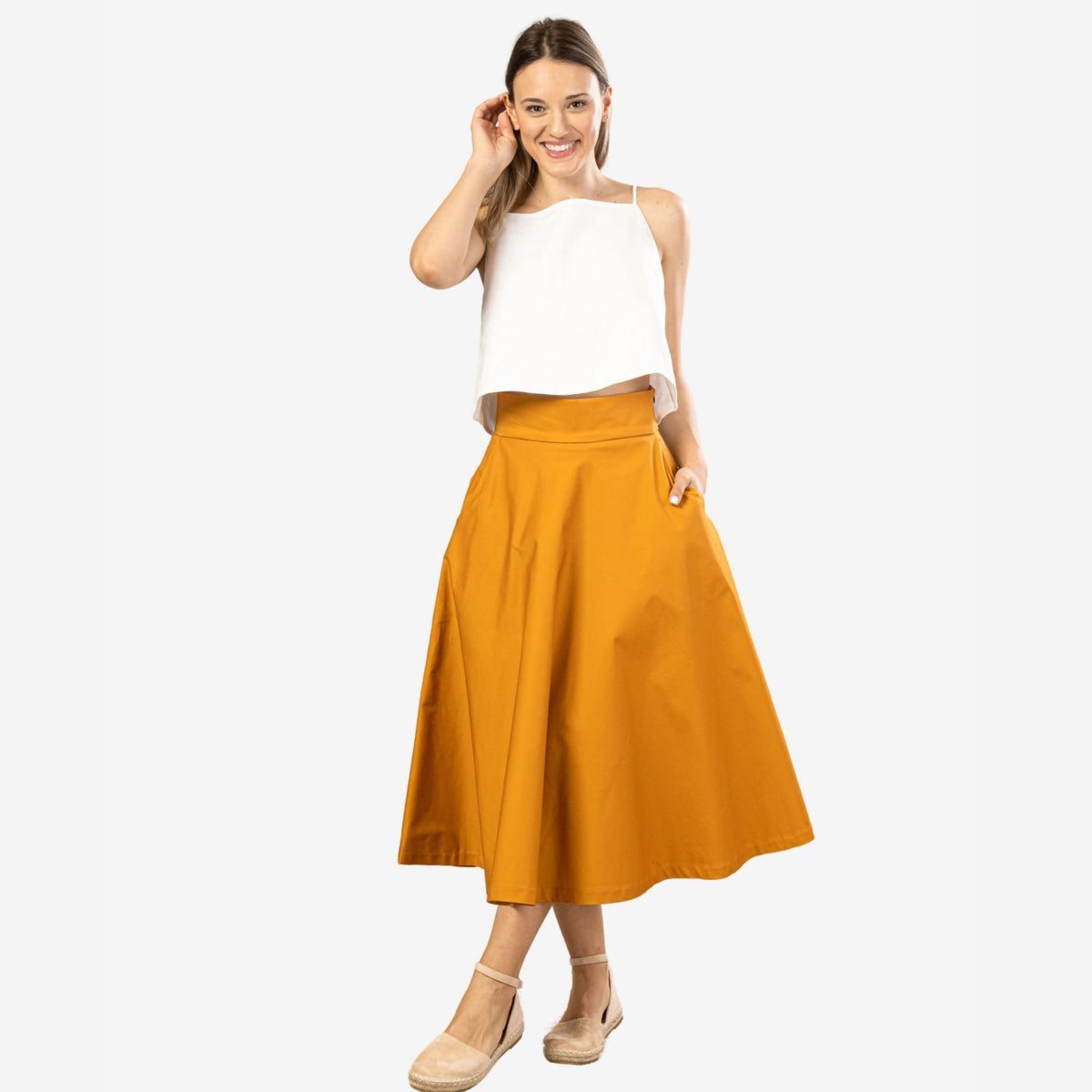 Estelle Deep-Yellow Cotton Midi Skirt
