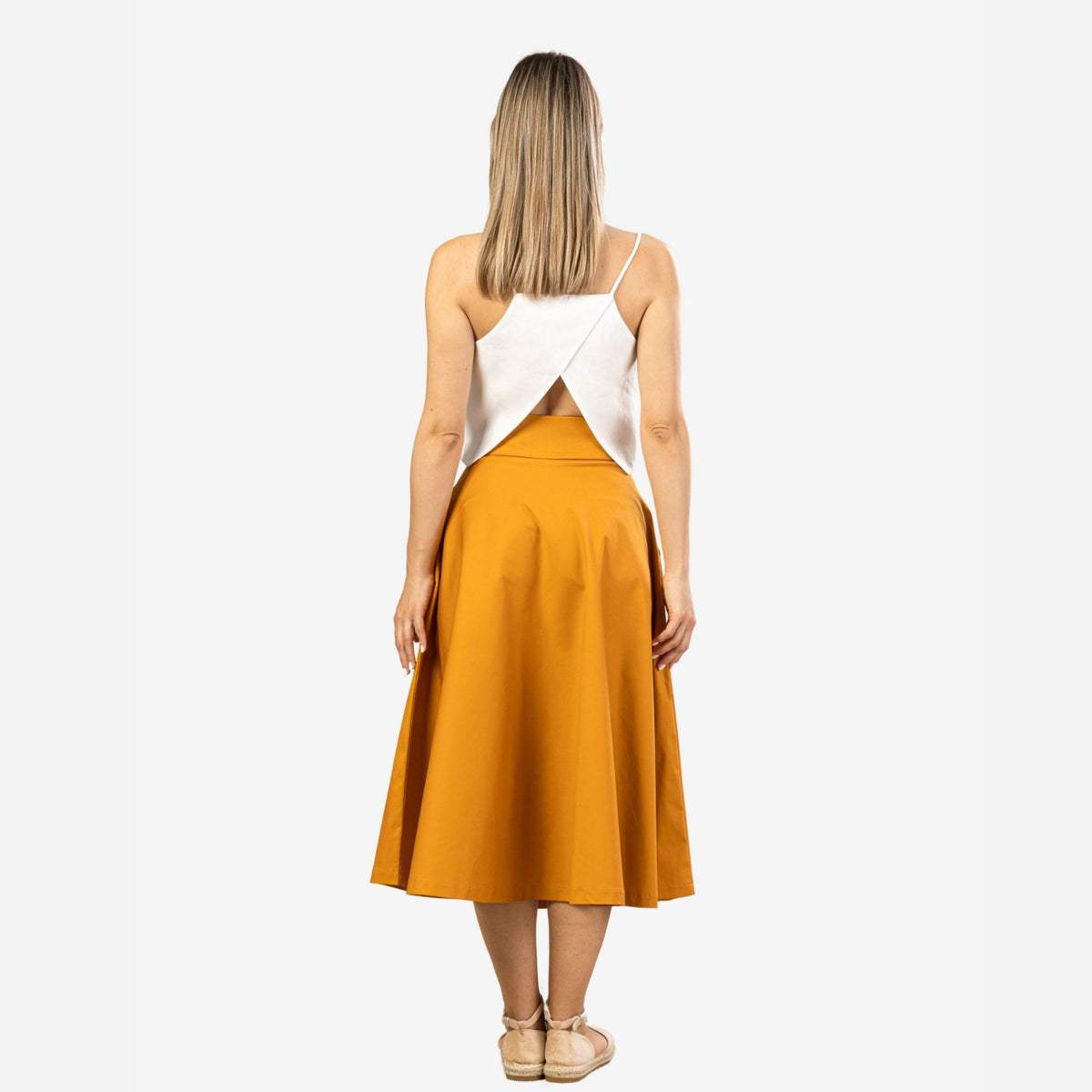 Estelle Deep-Yellow Cotton Midi Skirt