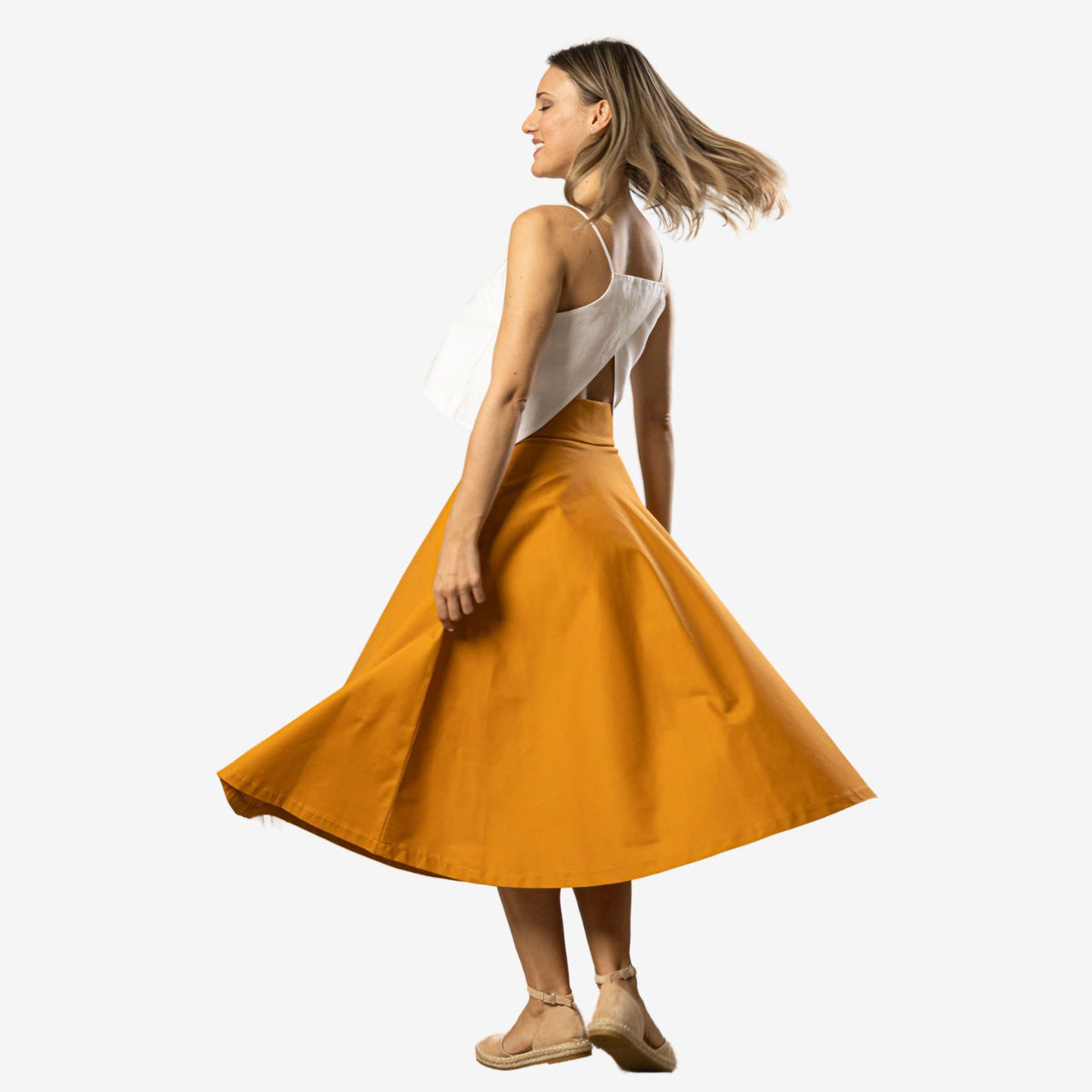 Estelle Deep-Yellow Cotton Midi Skirt