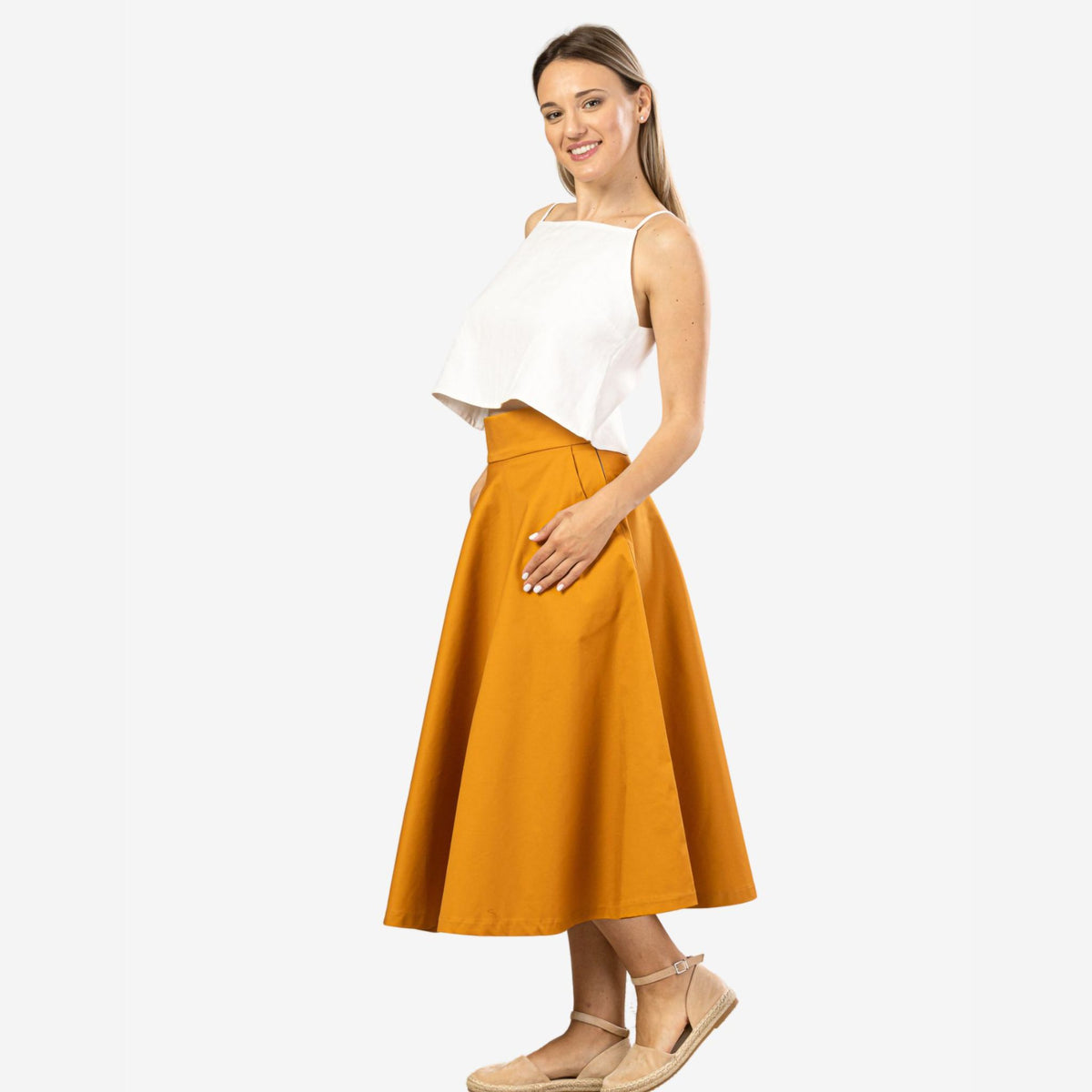Estelle Deep-Yellow Cotton Midi Skirt