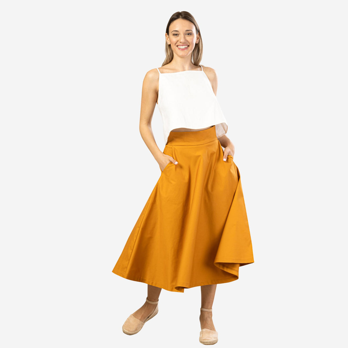 Estelle Deep-Yellow Cotton Midi Skirt