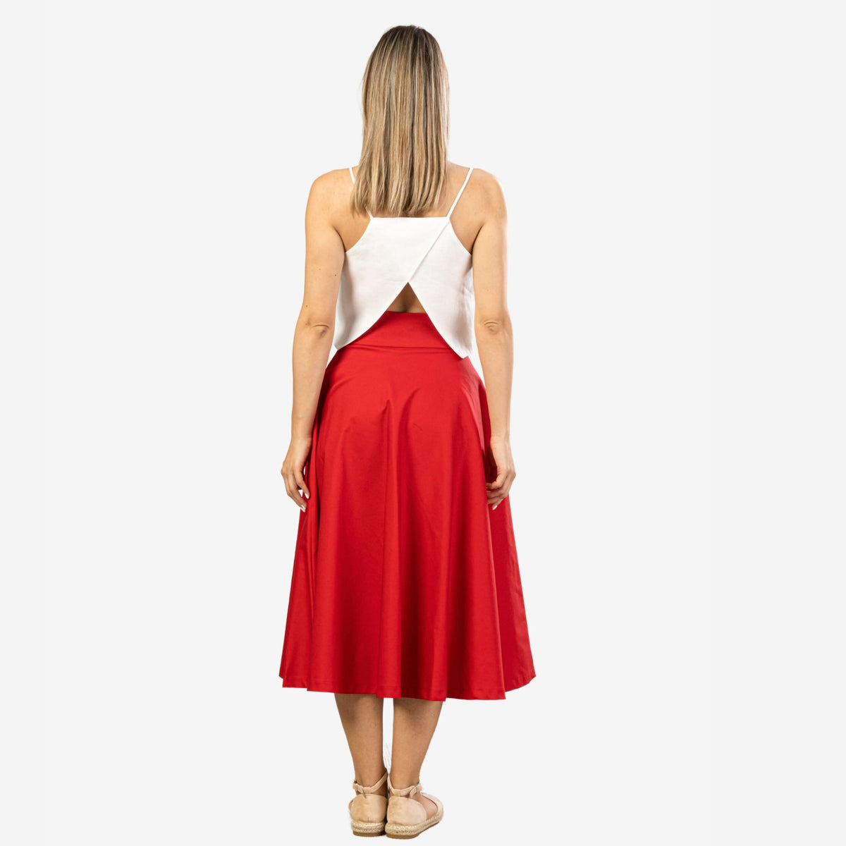 Estelle Red Cotton Midi Skirt