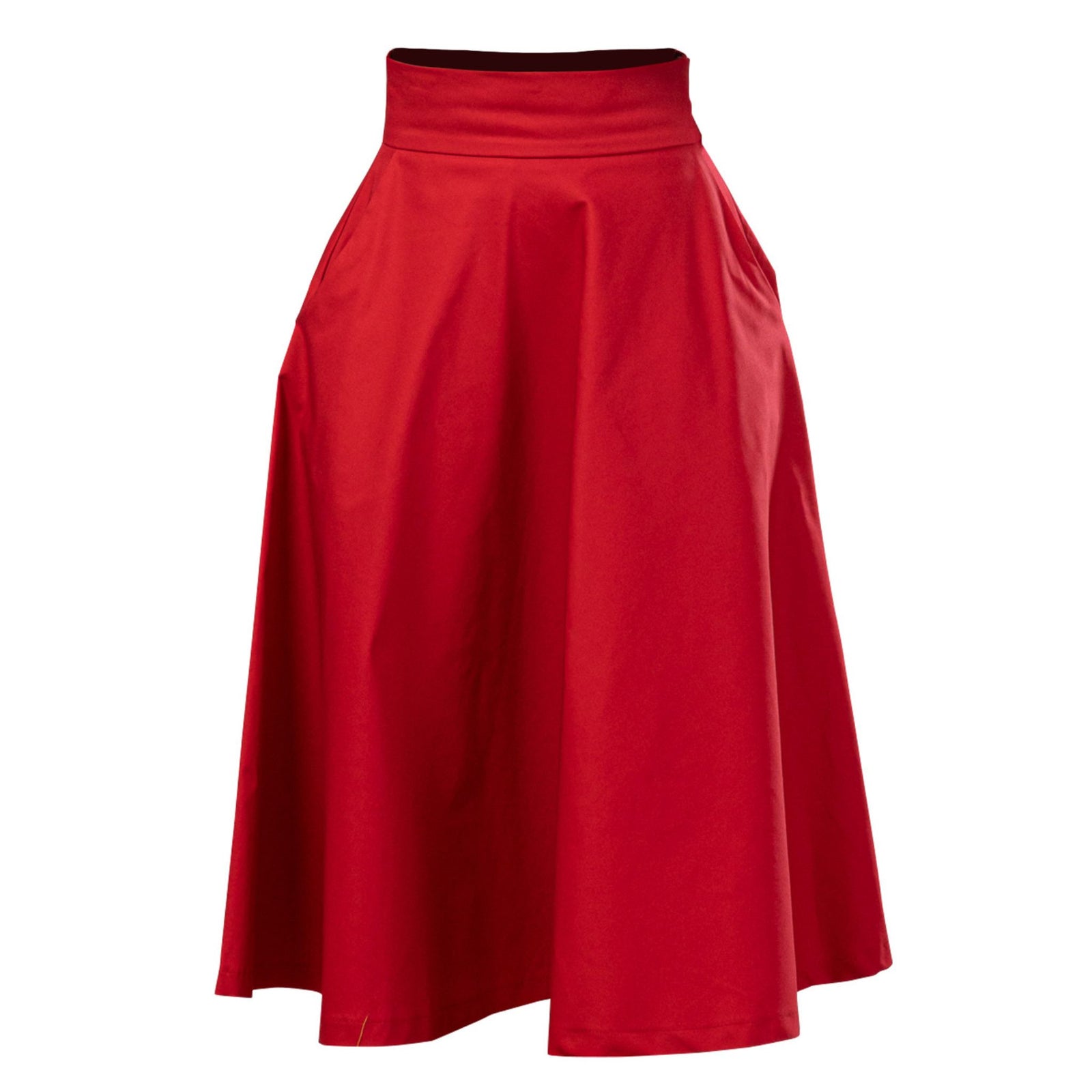 Estelle Red Cotton Midi Skirt
