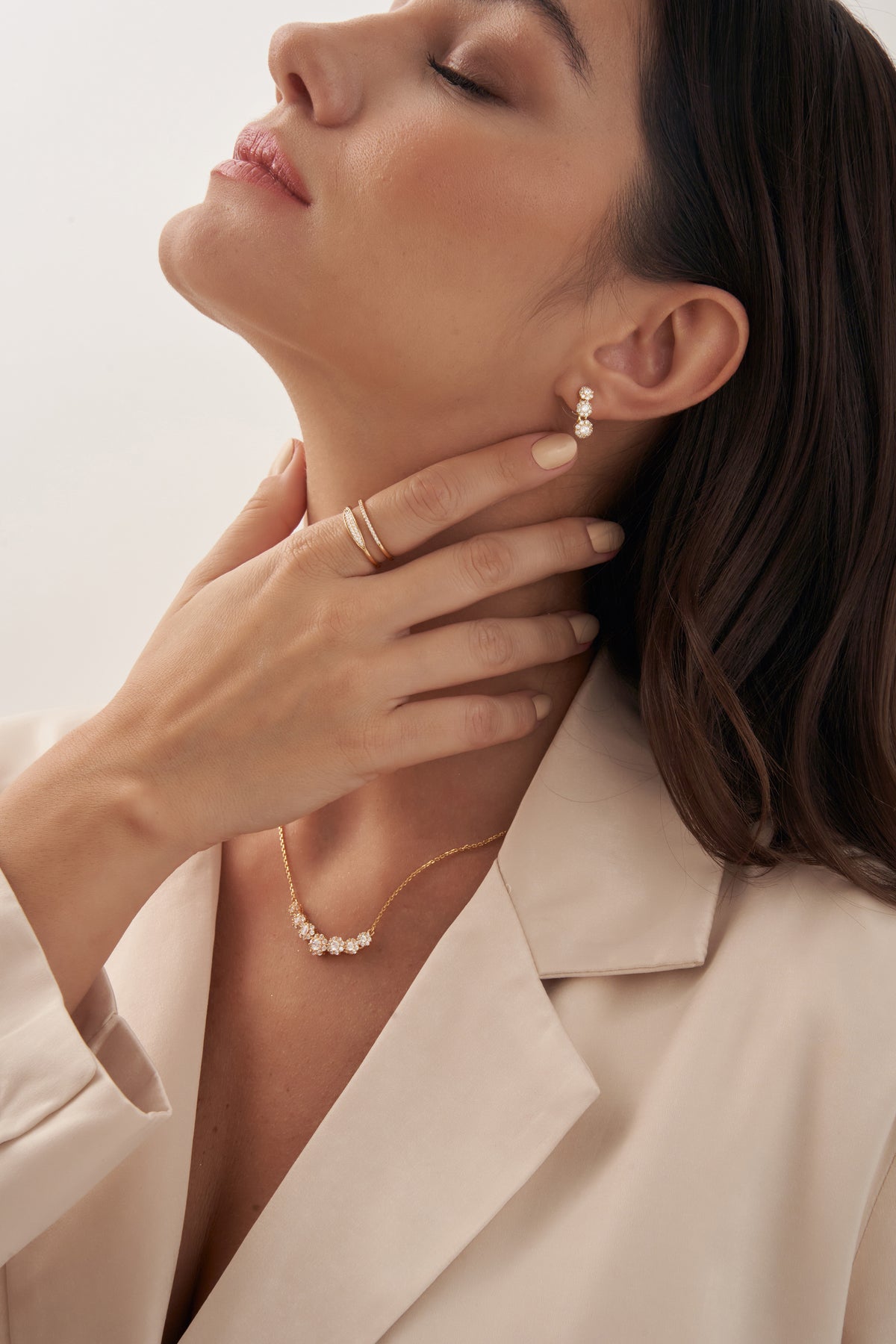 Gold Floral Drop Earrings with Cubic Zirconia