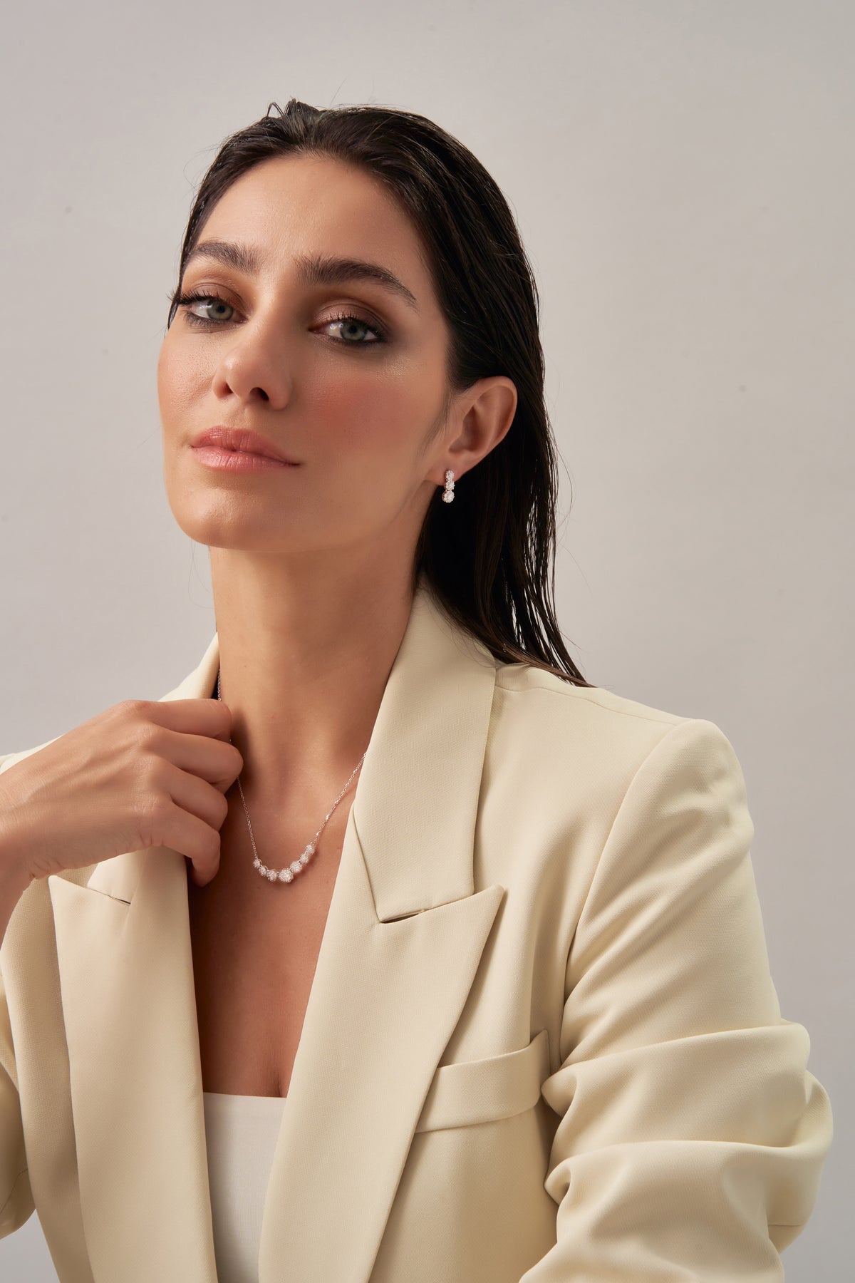 Gold Floral Drop Earrings with Cubic Zirconia