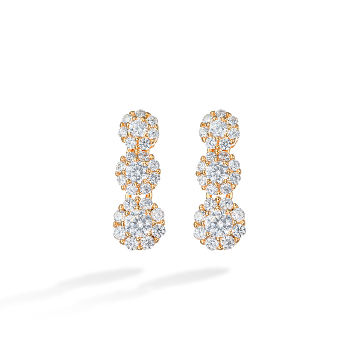 Gold Floral Drop Earrings with Cubic Zirconia
