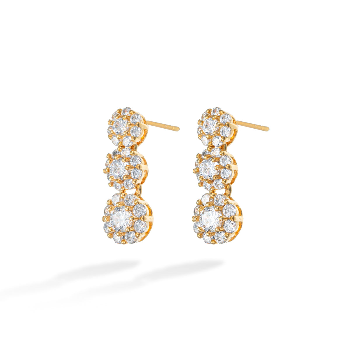 Gold Floral Drop Earrings with Cubic Zirconia
