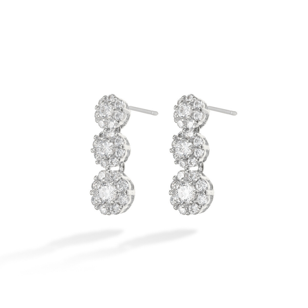 Silver Floral Drop Earrings with Cubic Zirconia