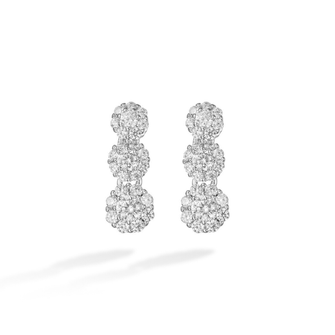 Silver Floral Drop Earrings with Cubic Zirconia