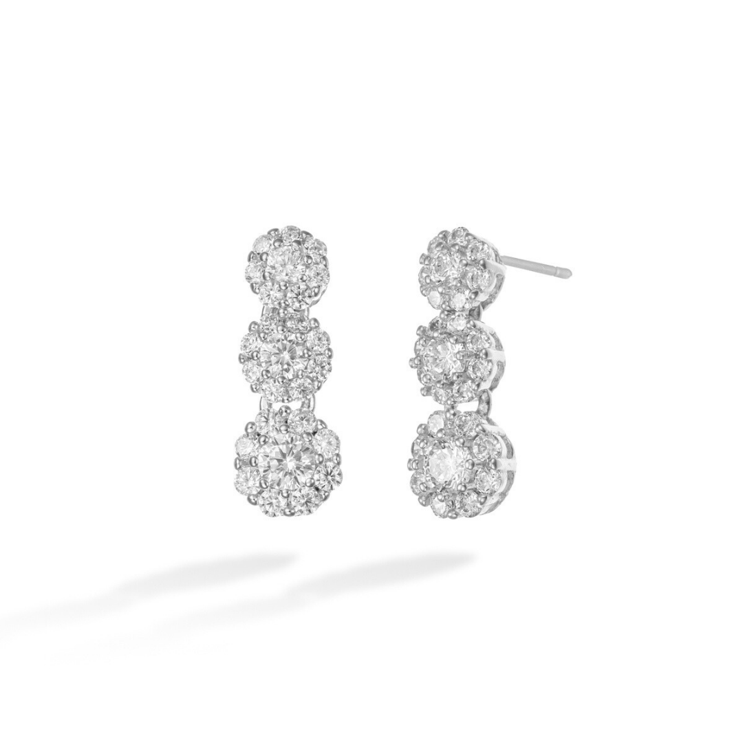 Silver Floral Drop Earrings with Cubic Zirconia