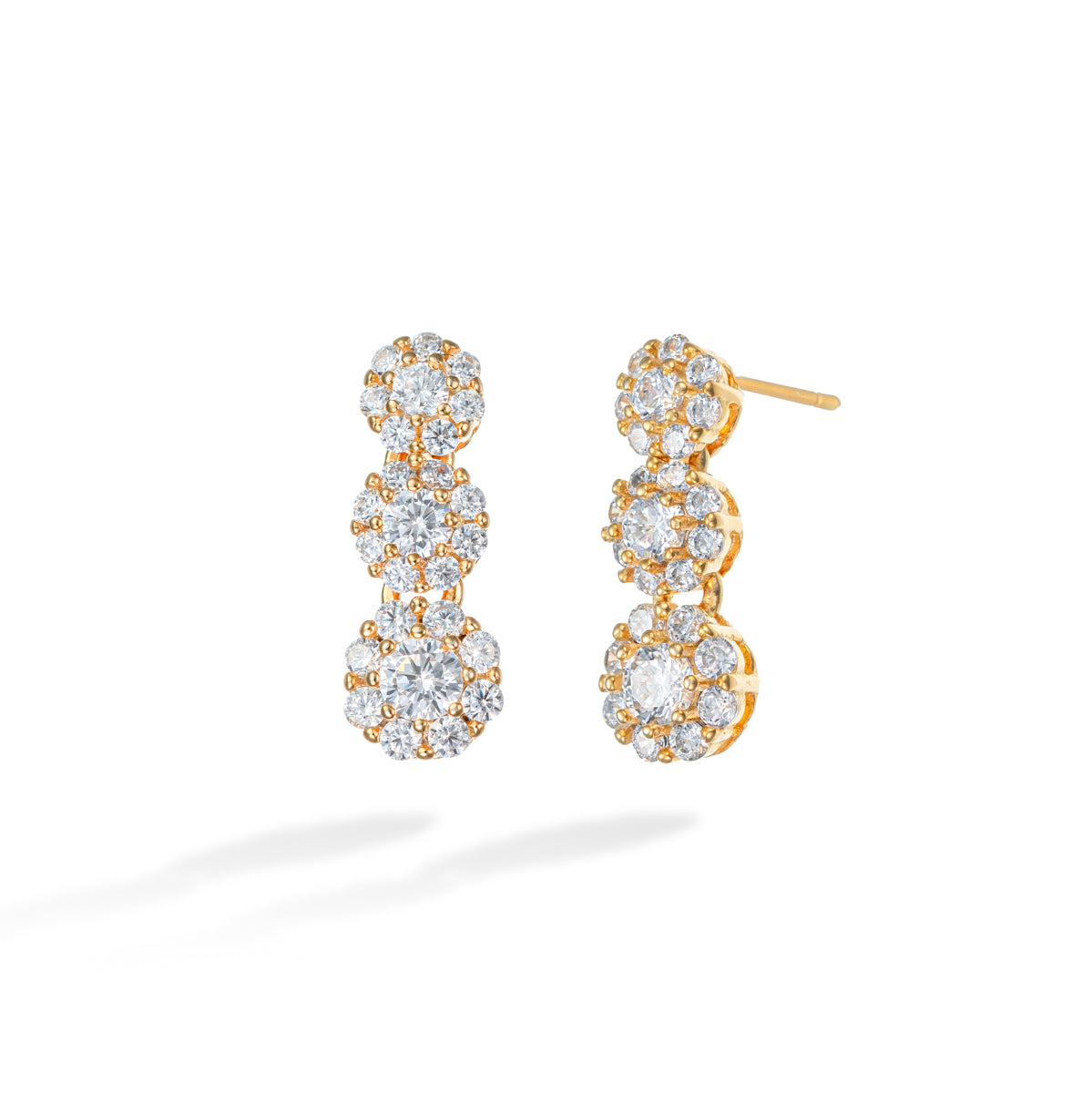 Gold Floral Drop Earrings with Cubic Zirconia