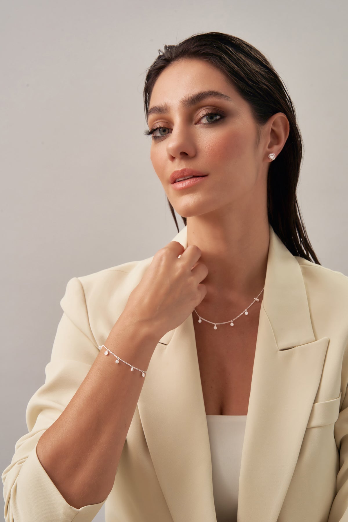 Gold Floral Necklace with Cubic Zirconia