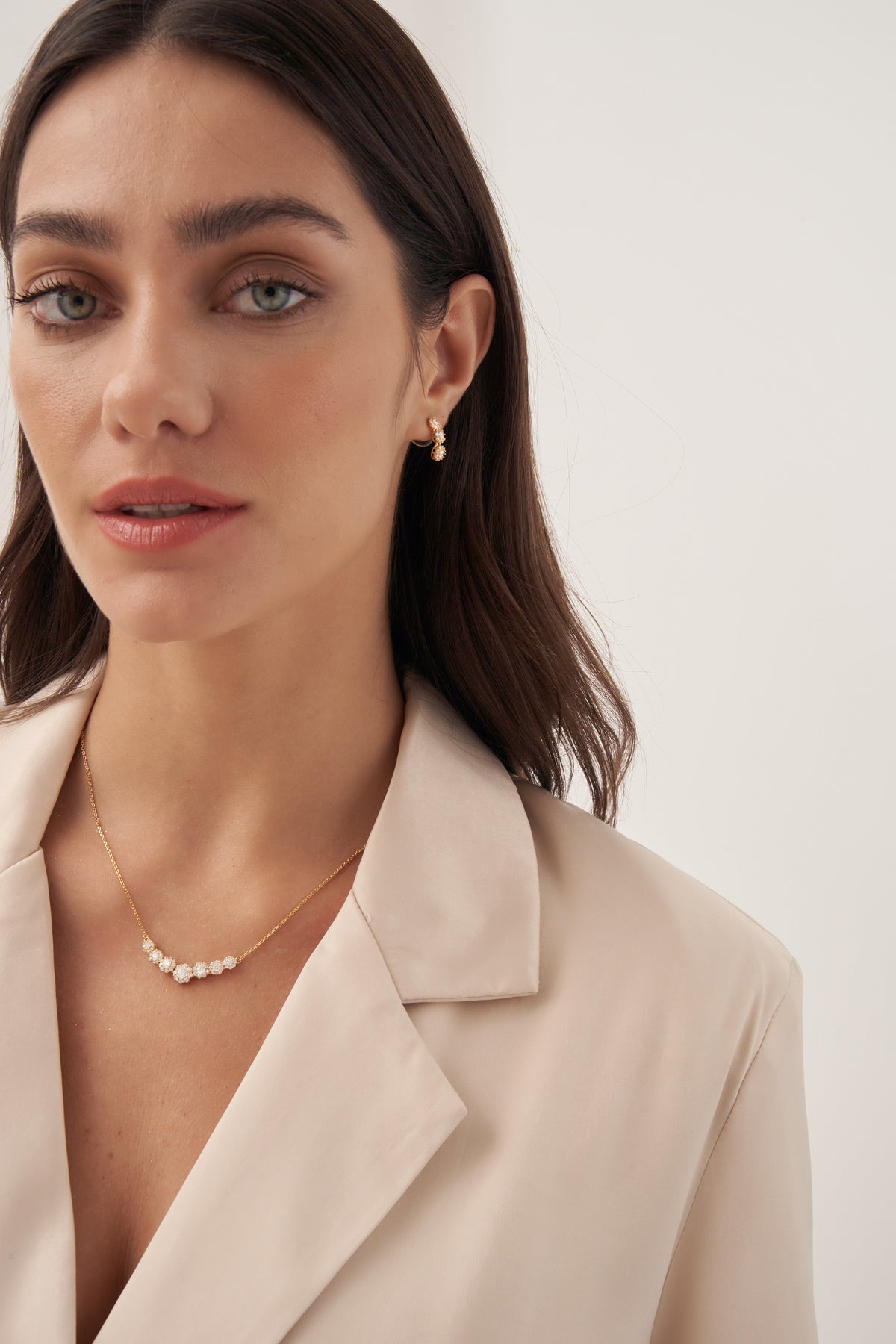 Gold Floral Necklace with Cubic Zirconia